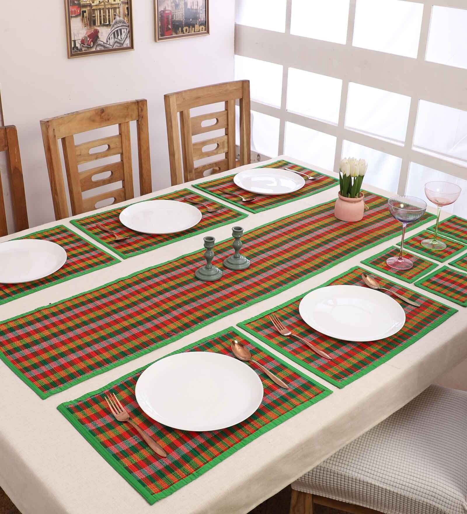 Green Bamboo Striped 13 PcsTable Linen Set