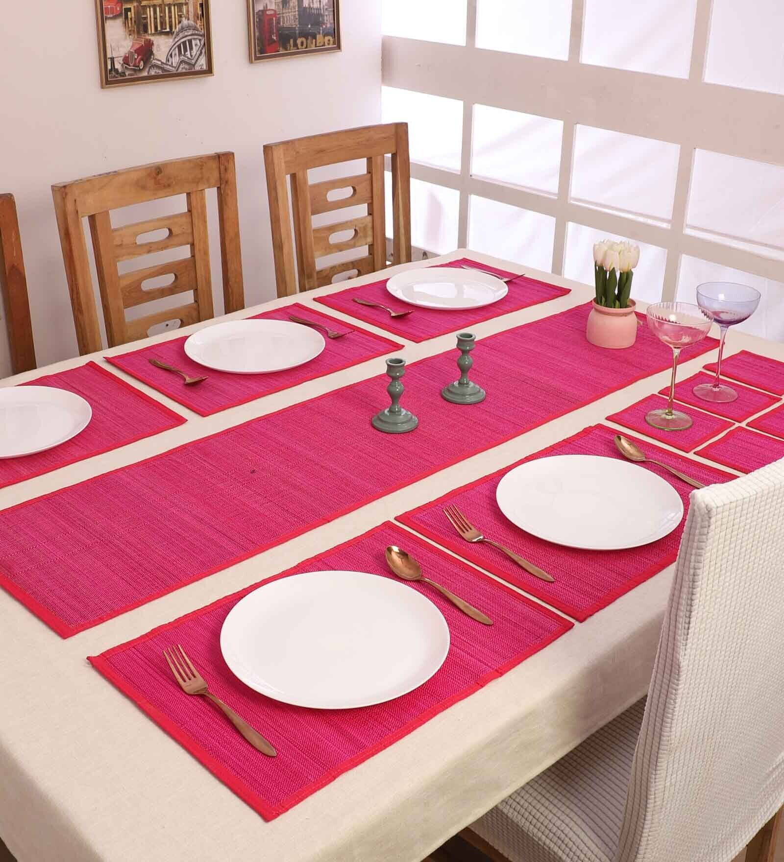 Pink Bamboo Solid13 PcsTable Linen Set