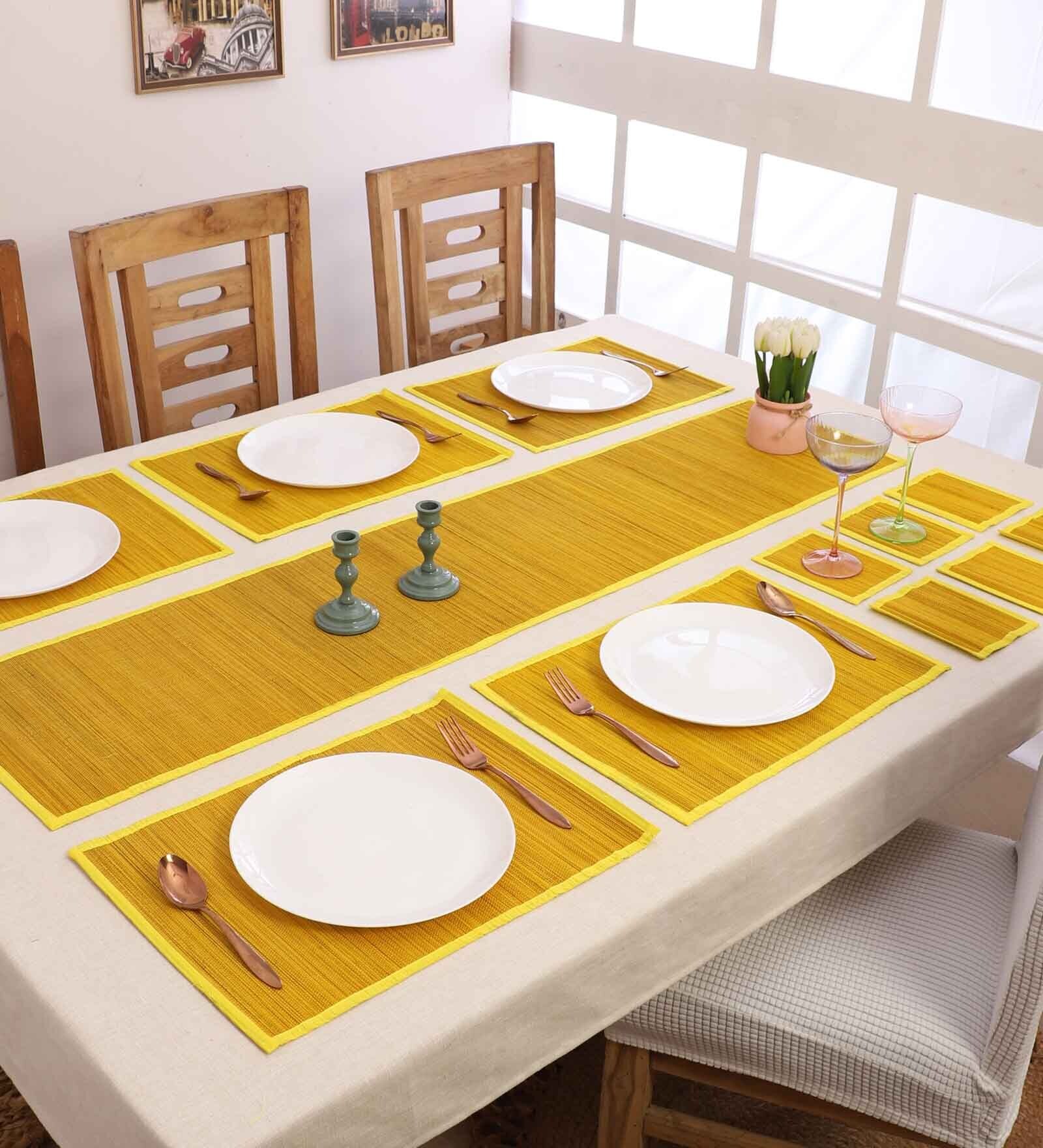 Yellow Bamboo Solid13 PcsTable Linen Set