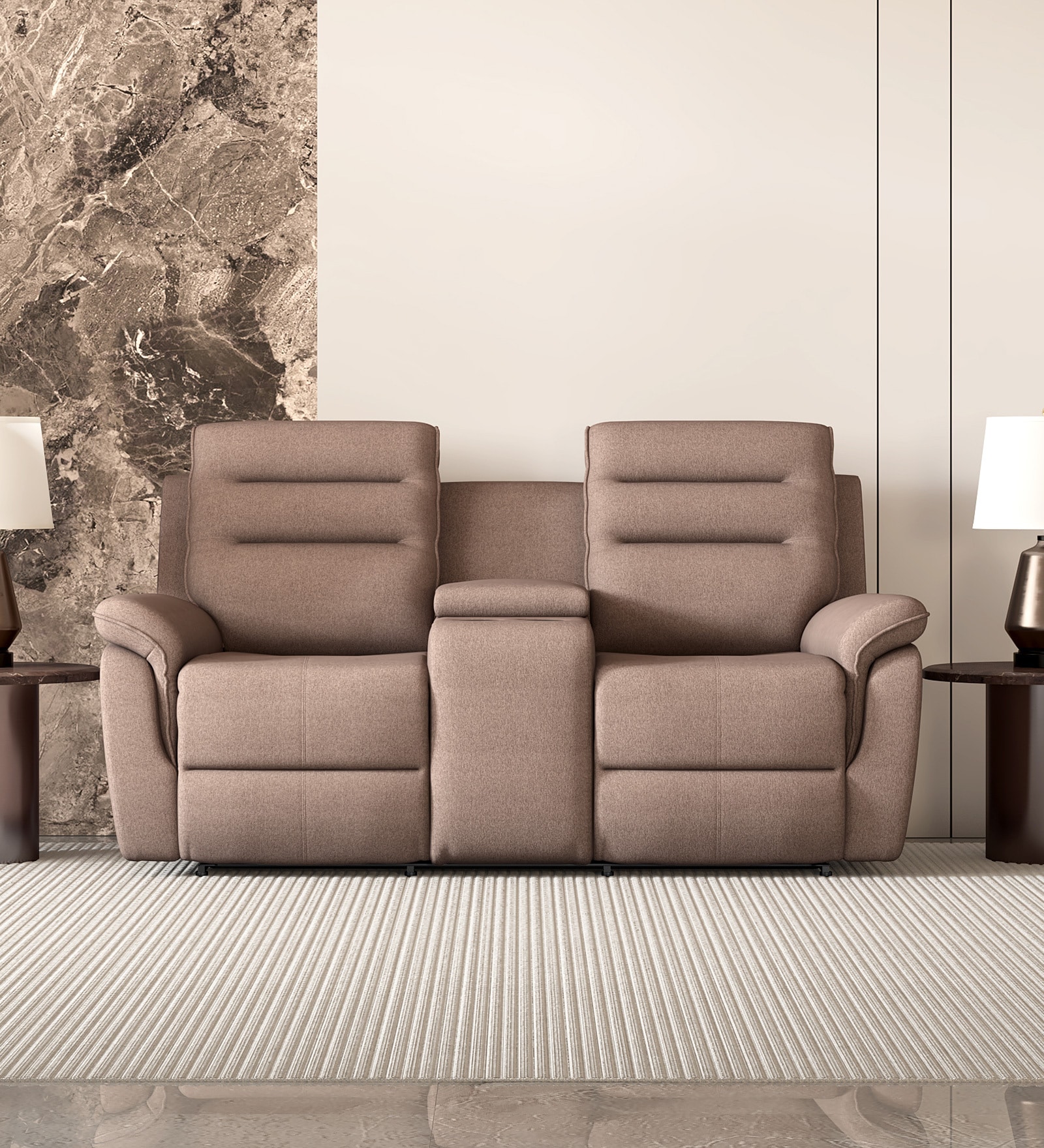 Silvana 2 Seater Motorized Recliner With Storage Console & Type-C Port Charging port In Beige Color