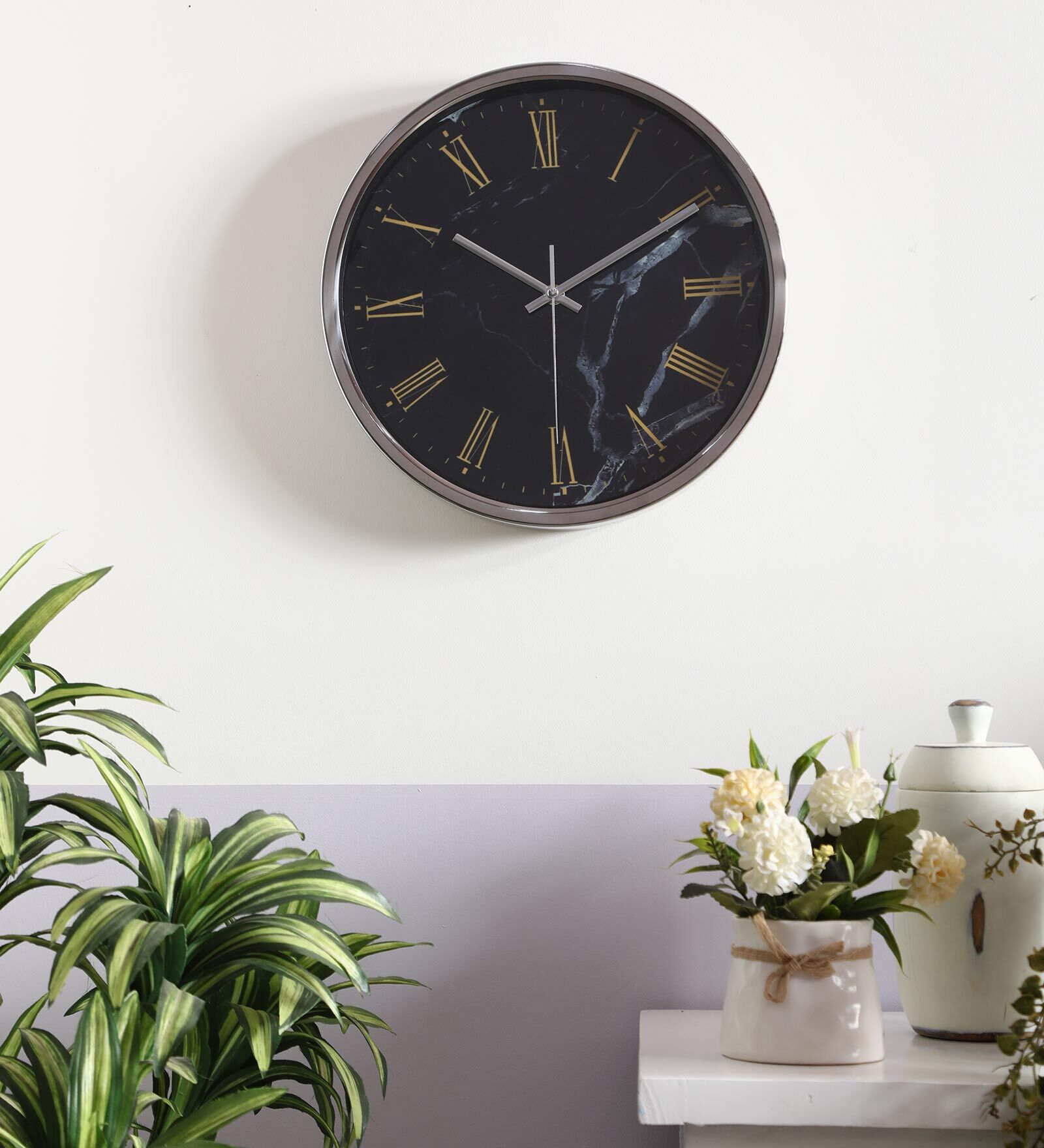 Grey Metal Silver Wall Clock