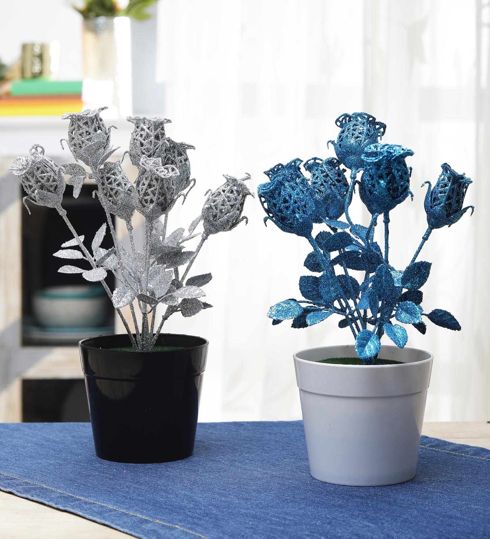 Buy Silver & Blue Plastic Artificial Plants, Set of 2 by Foliyaj at 17