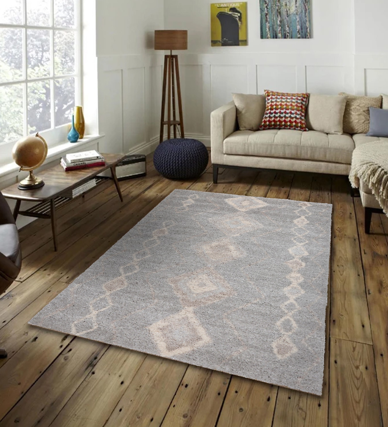 Silver & Cream Abstract Polyester 6 x 9 Feet Machine Made Carpet Silver & Cream Abstract Polyester 6 x 9 Feet Machine Made Carpet