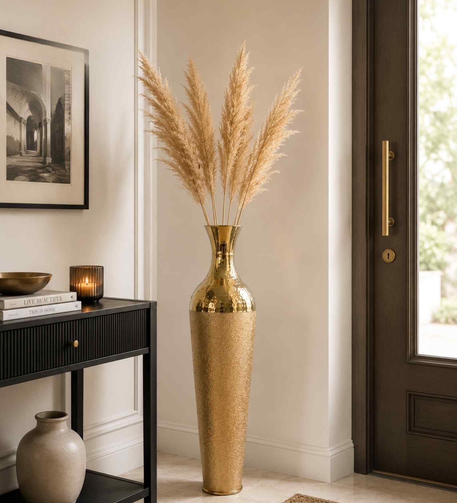 Silver & Gold Metal Hammered Bottle Vase, Premium Flower Vase for HomeDecor