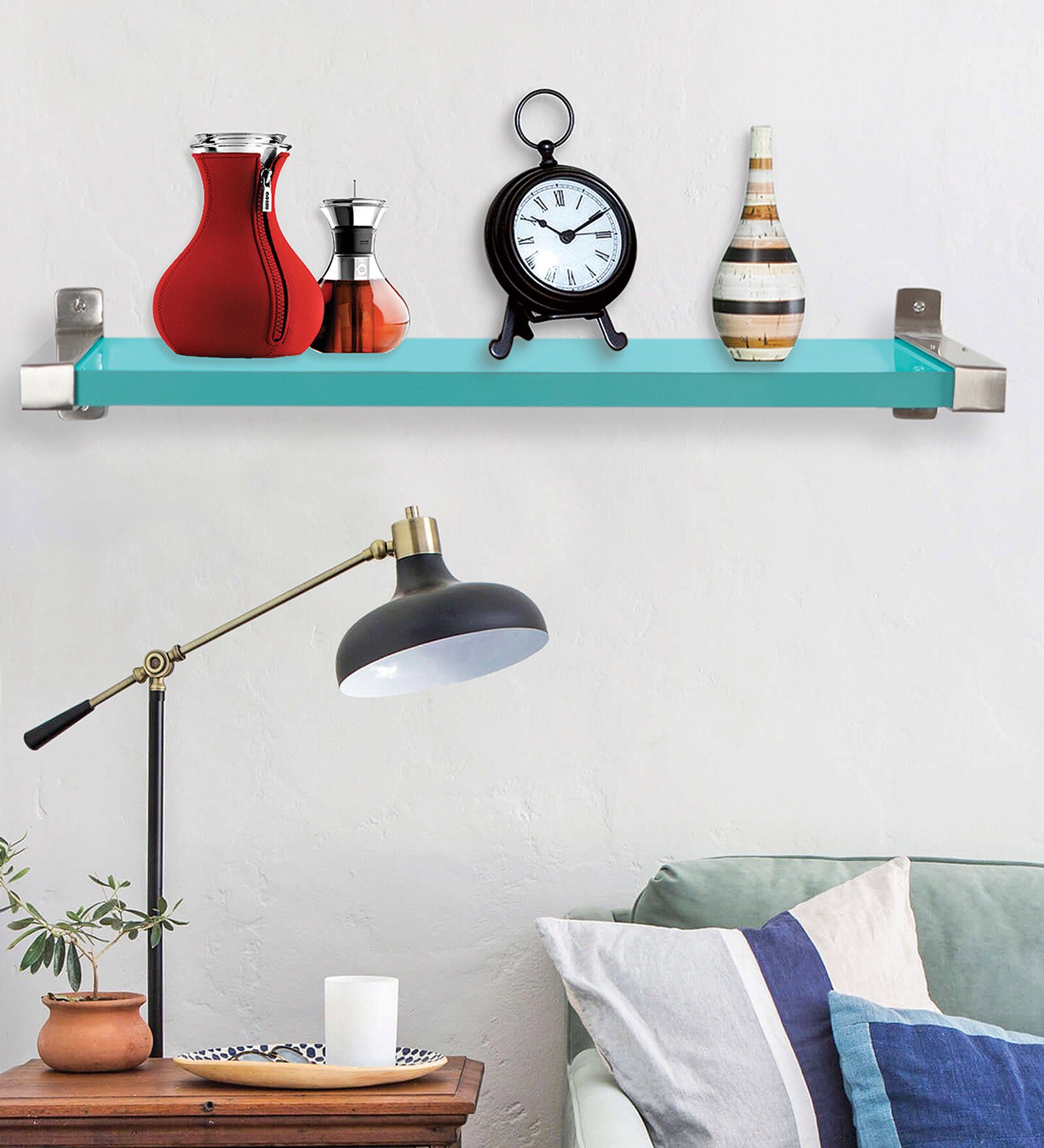 Turquoise Breacket Buy Solid Wood Fixed Bracket Wall Shelf with Satin Silver Brackets in ...