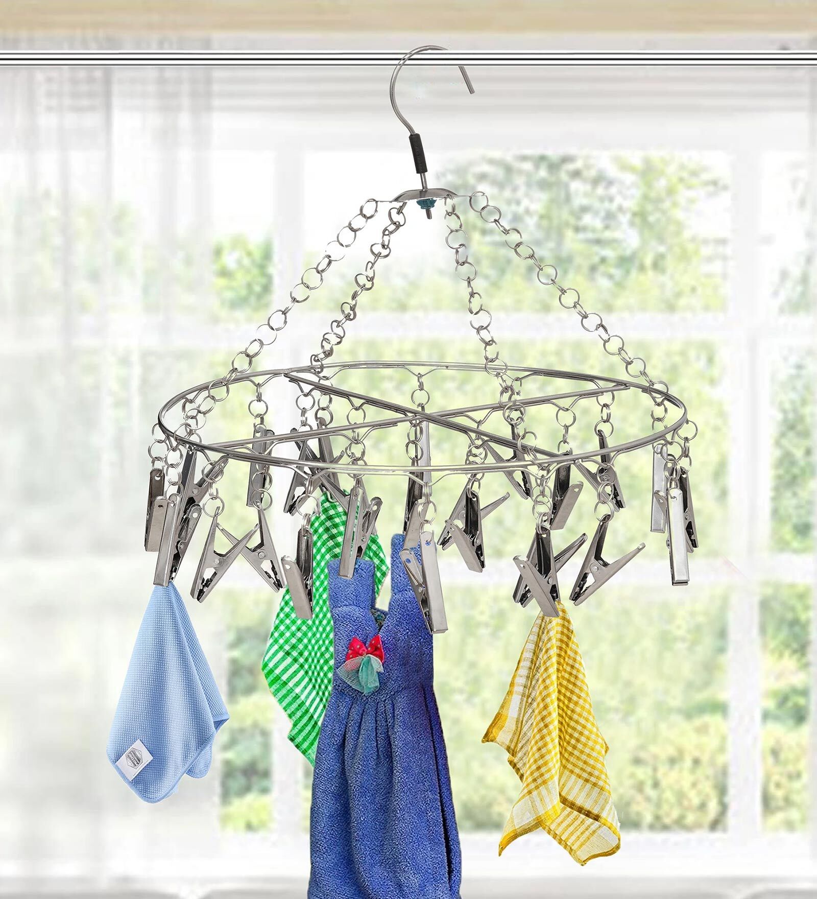 Silver 25 Pegs Round Hanging Cloth Dryer Hanger Silver 25 Pegs Round Hanging Cloth Dryer Hanger