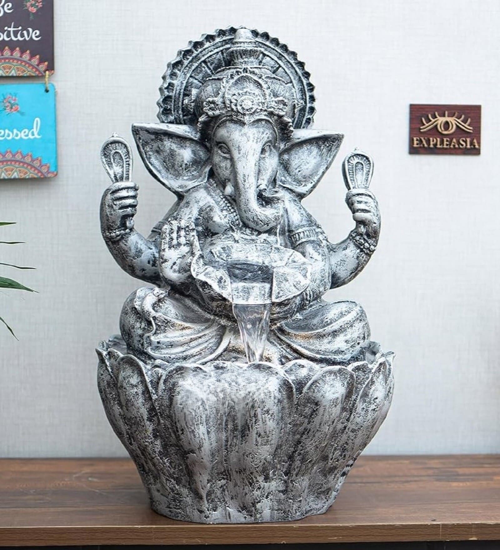 Silver 2ft Lotus Ganesha Water Fountain