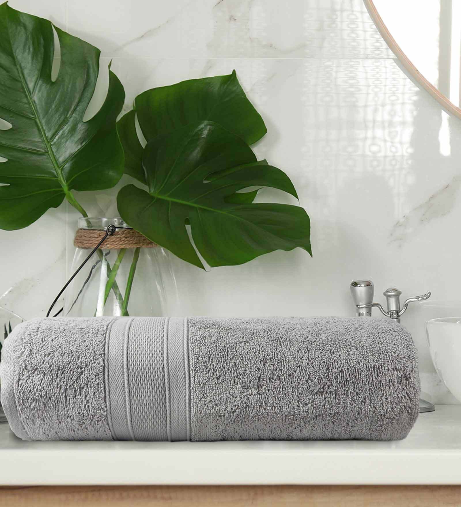 Silver Solid 500 GSM Cotton Bath Towel