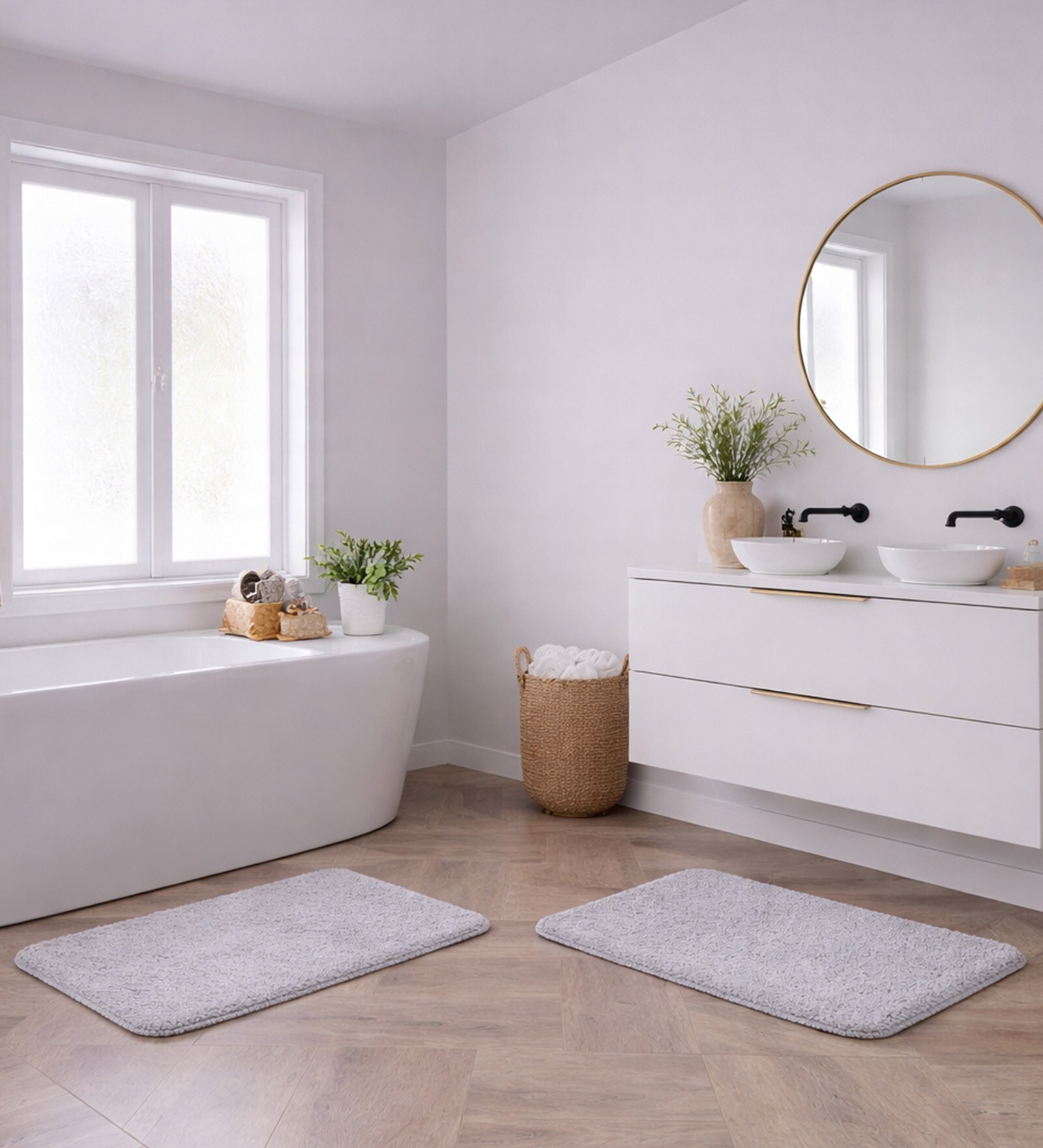 Silver Absorbent and Quick-Dry Polyester Bath Mats 38x58 cm