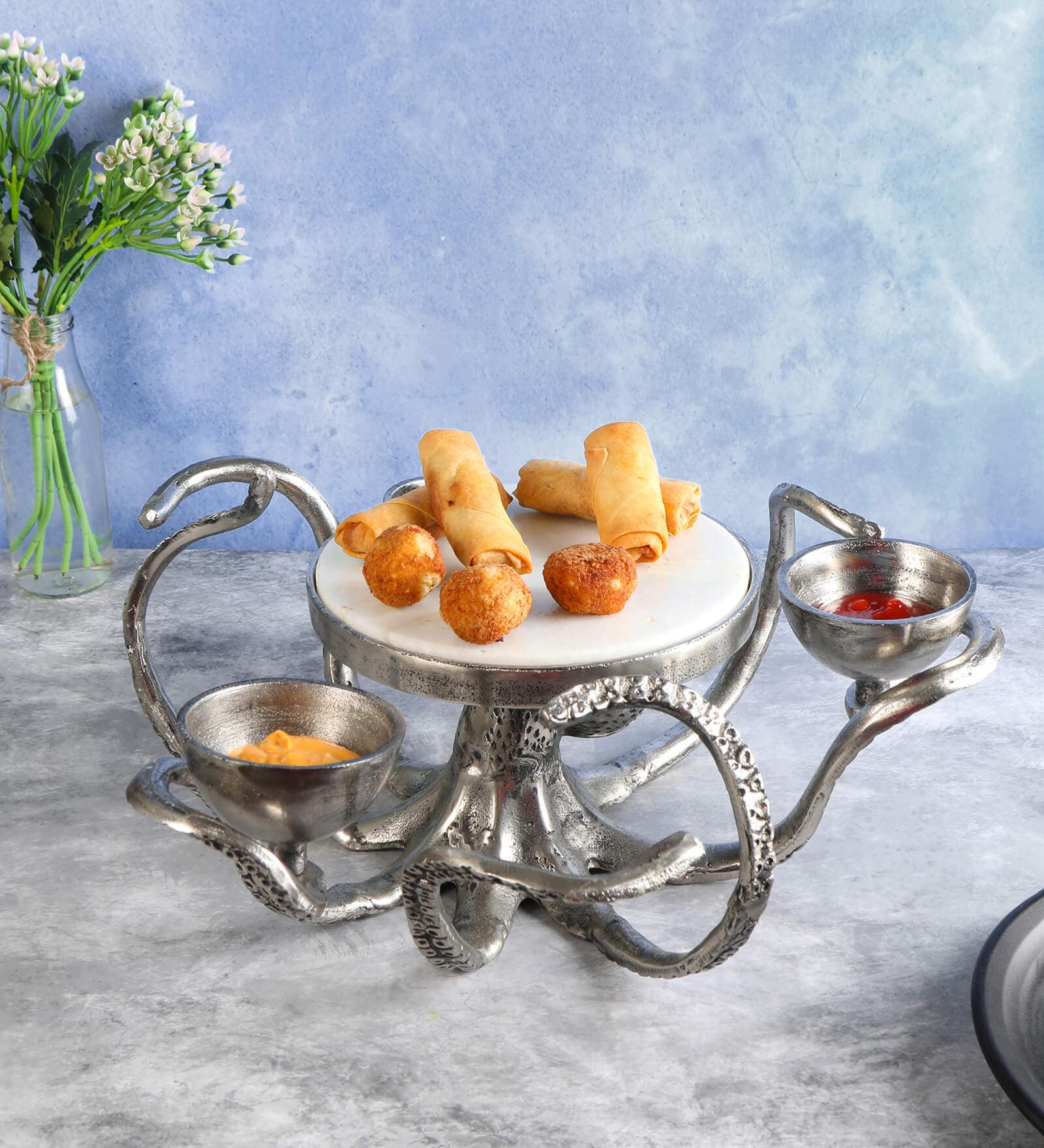 Silver Aluminium & Marble 8 Inch Appetizer Platters