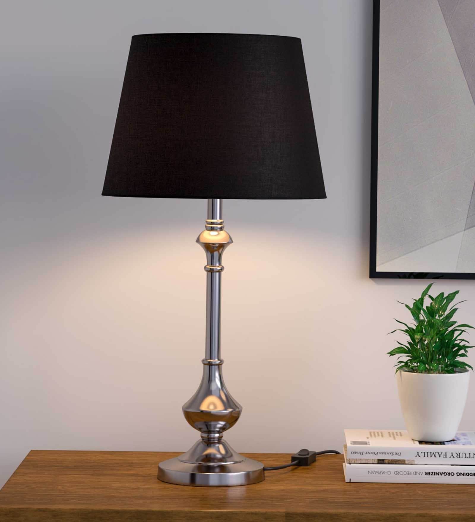 Hertz Black Cotton Shade Night Lamp With Aluminium Base