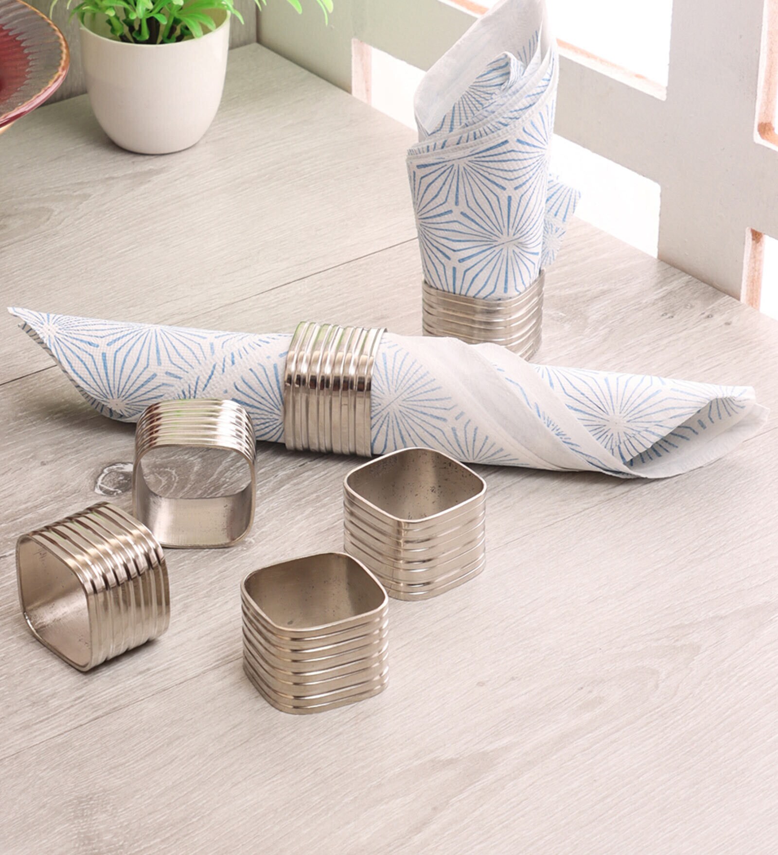 Silver Square Napking RIng Set of 6