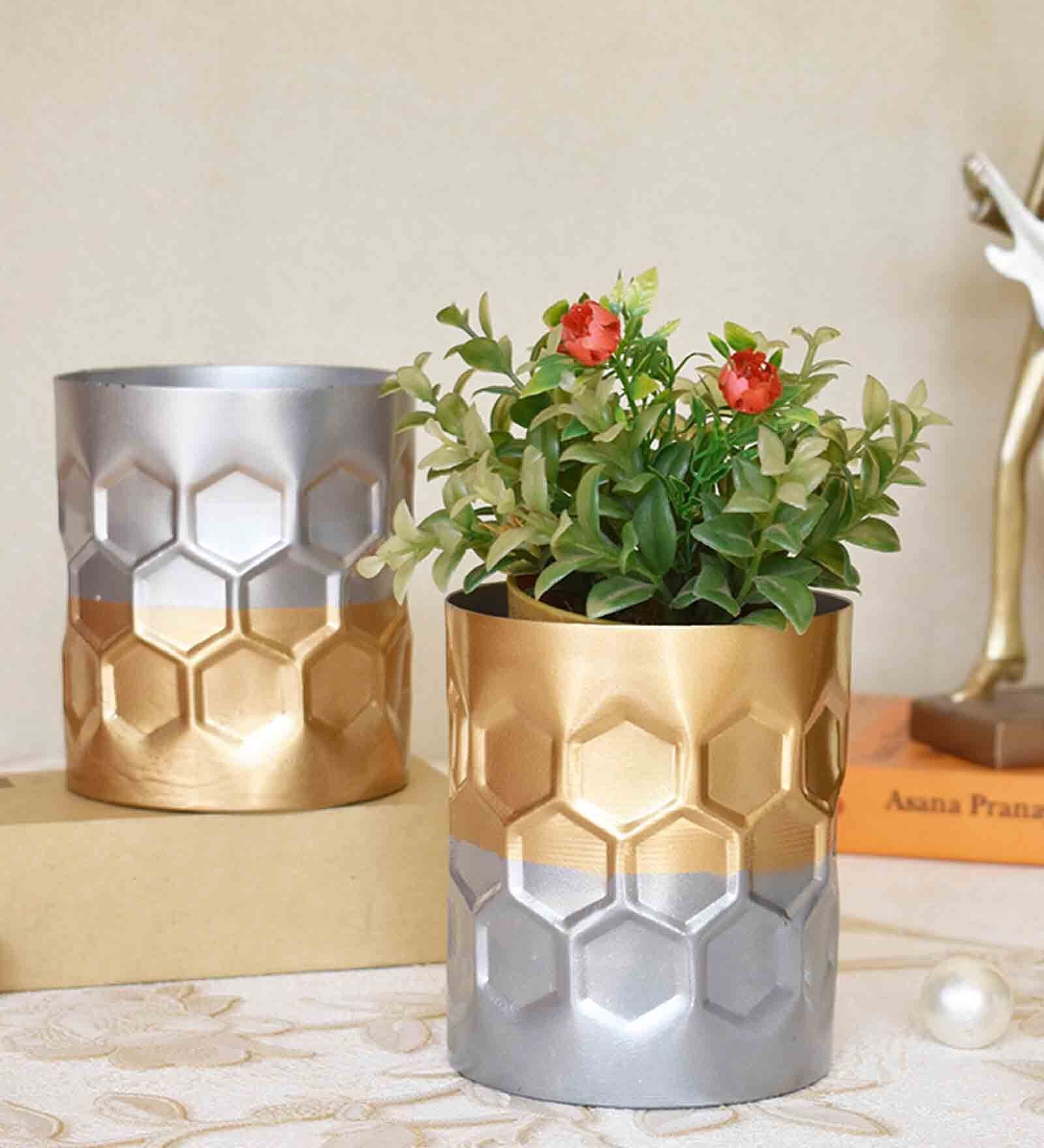 Buy Gold & Silver Aluminium Desk Pot by Color Palette at 56