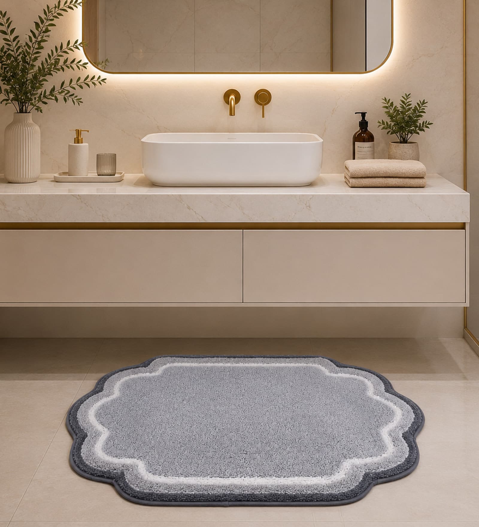 Silver Anti Skid Polyester Bathmat (55x85 cm)