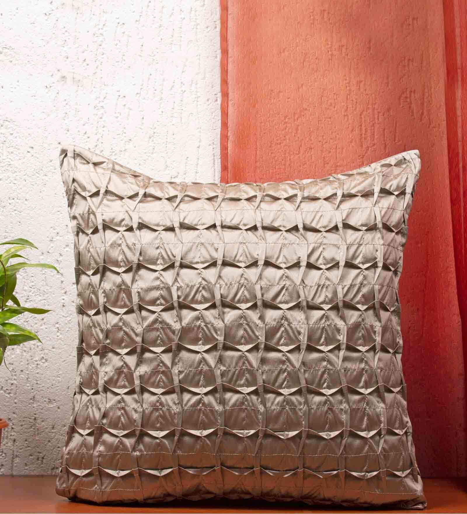 Silver Textured Cotton 16 x 16 Inches Cushion Cover