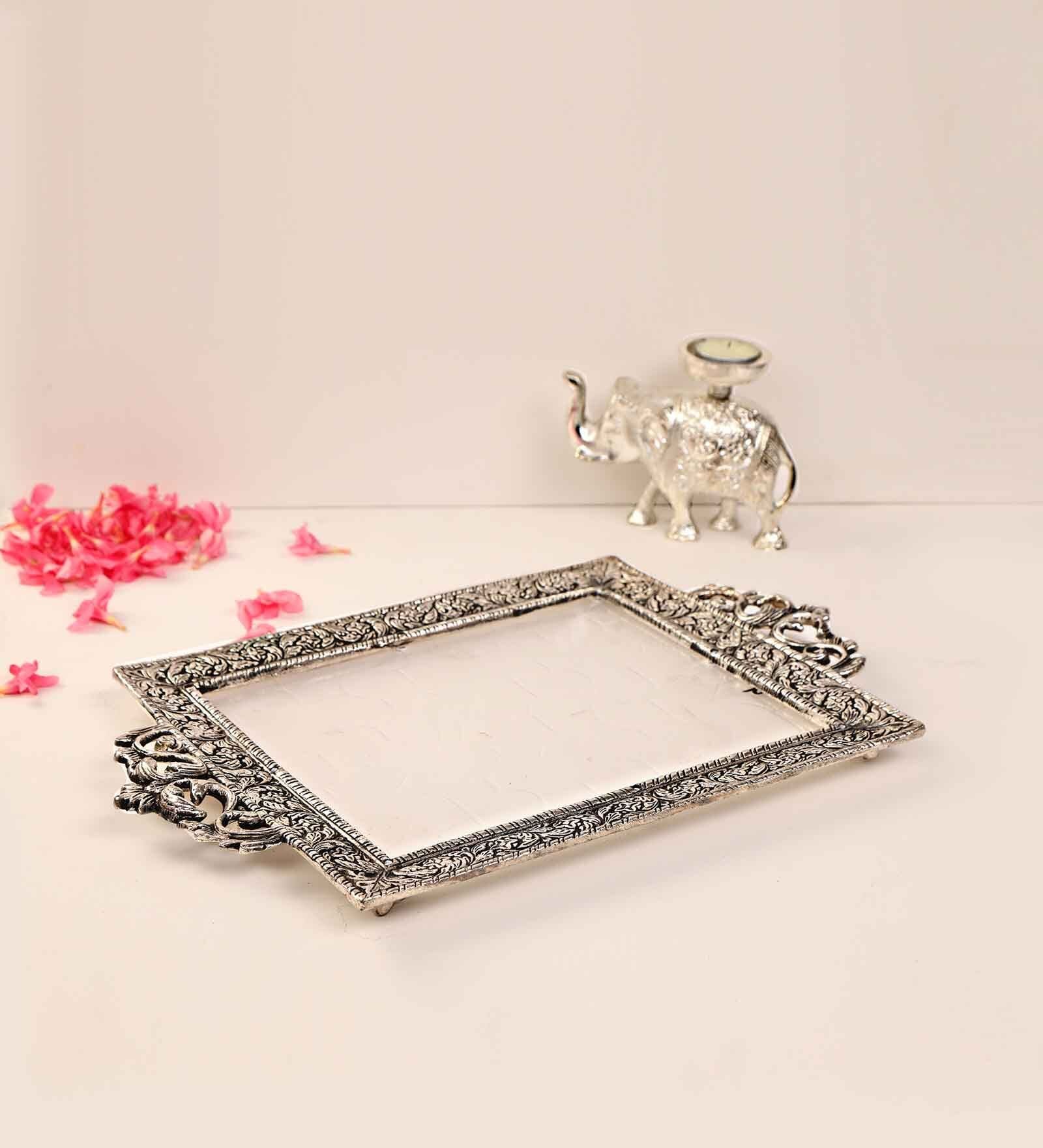 Silver Brass Traditional Ractangle  Serving Tray