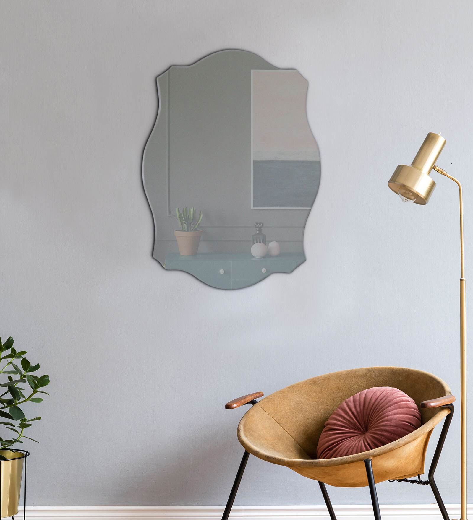 Glass Abstract Wall Mirror in Silver colour