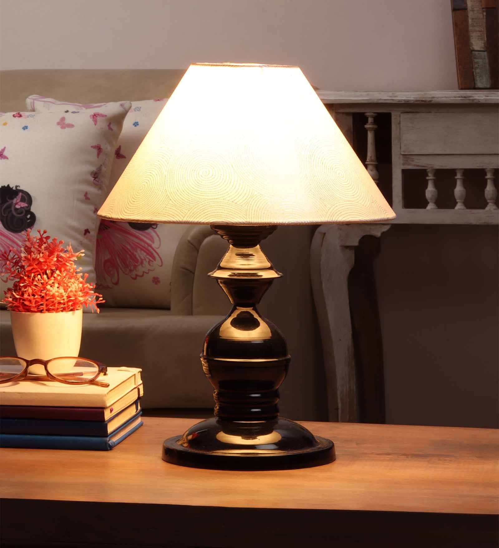 Silver Fabric Shade Table Lamp with Black Base