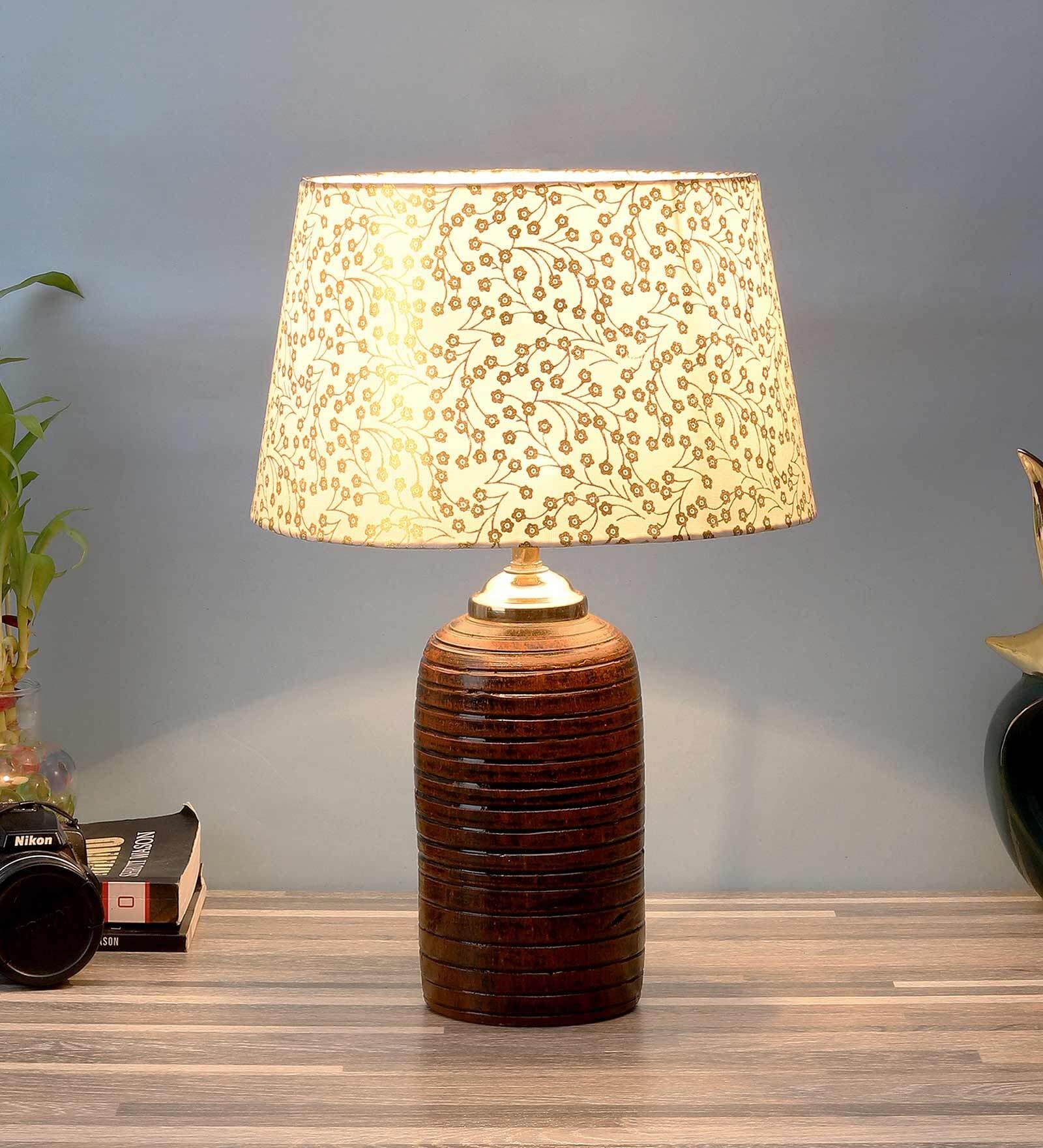 Ravenna Silver Fabric Shade Night Lamp With Teracotta Base