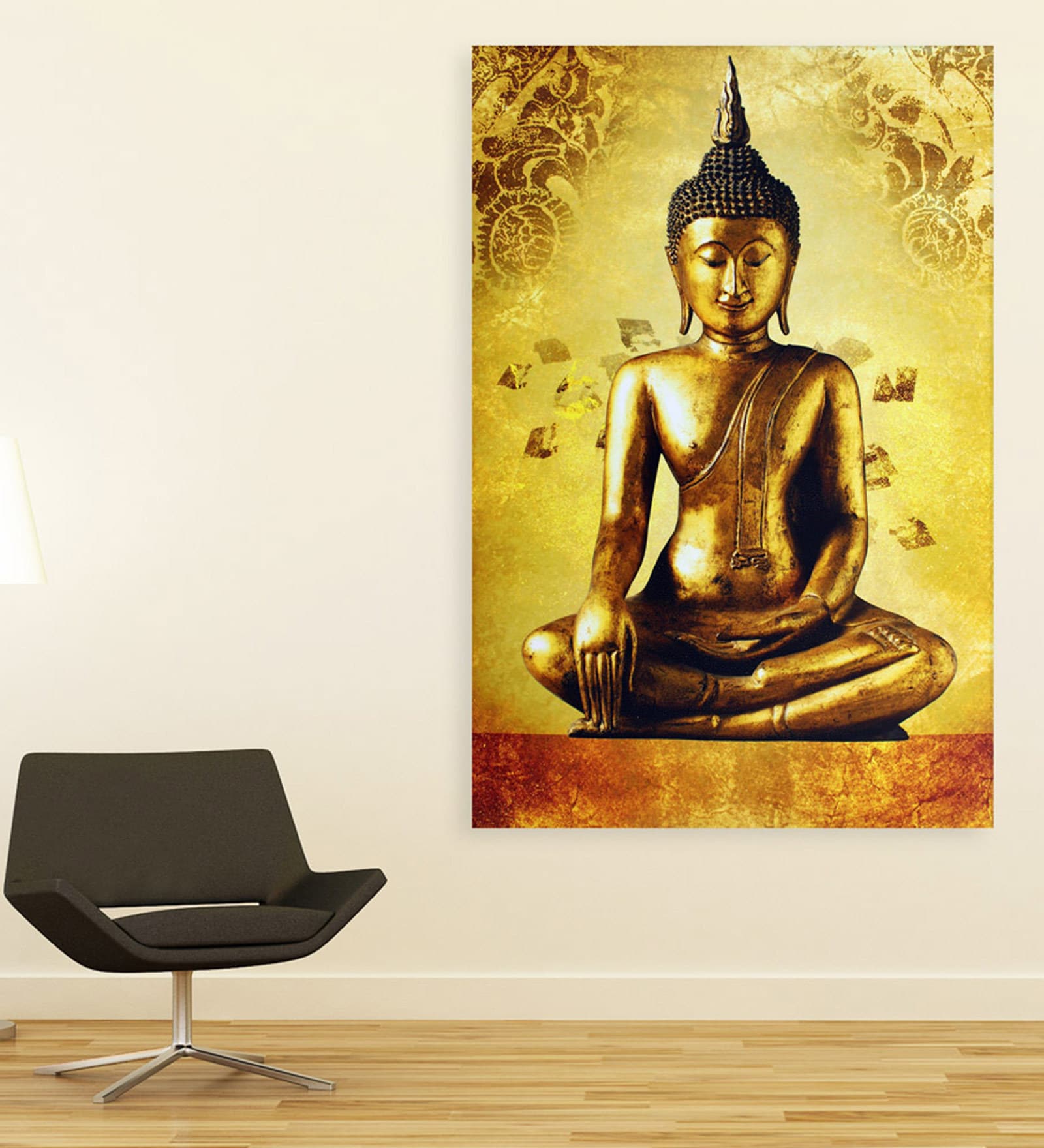 Buddha In Gold Canvas Framed Art Print (33 x 21 Inches)