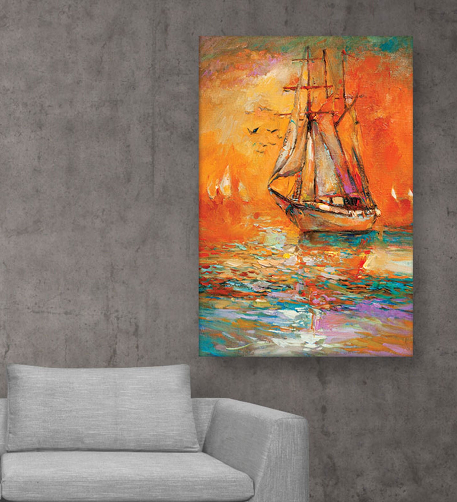 Boat In Silver Canvas Framed Art Print (33 x 21 Inches)
