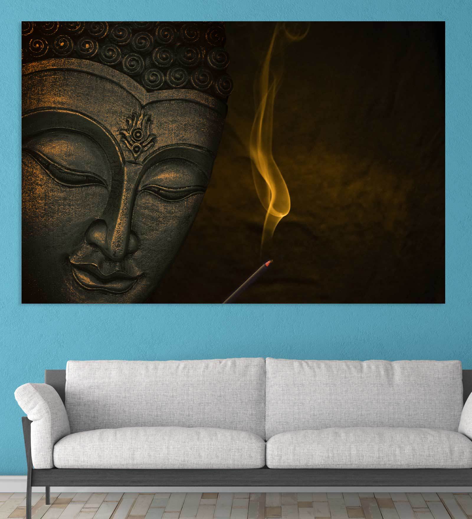 Buddha In Silver Canvas Framed Art Print (33 x 21 Inches)