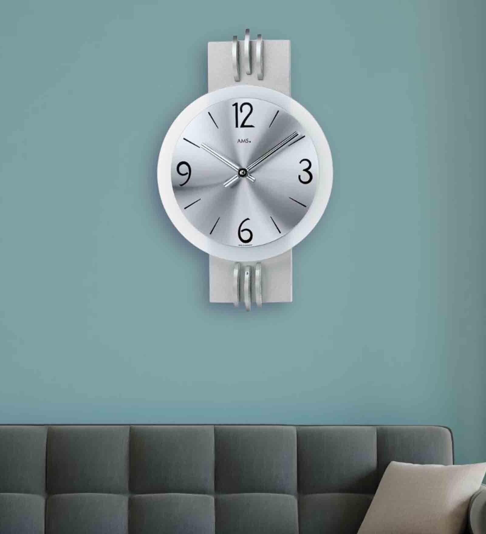 Silver Glass Framed Analog Wall Clock