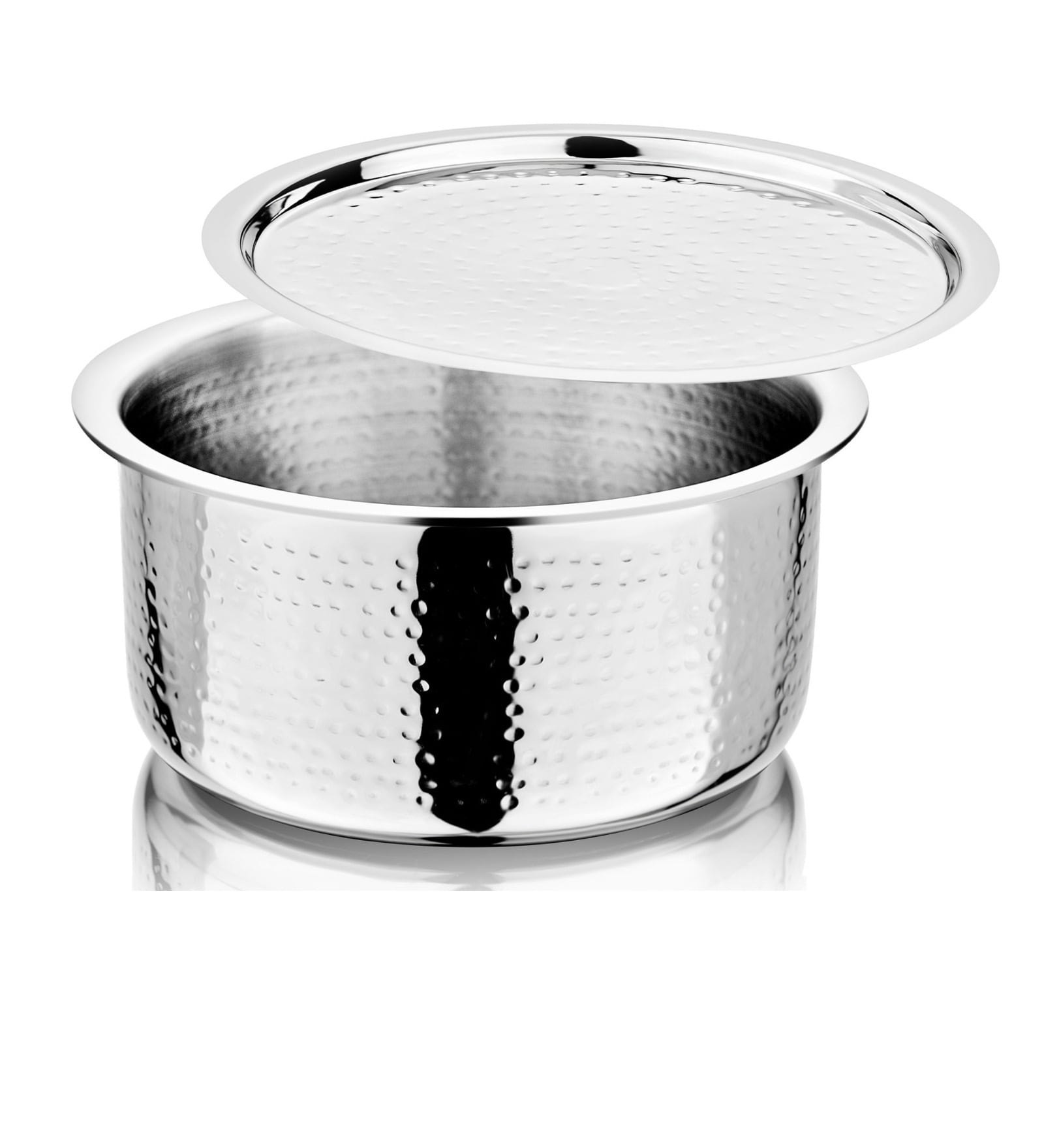 Silver Hammered Triply Stainless Steel 16cm Induction and Gas Stove Friendly Tope/Patila with Lid