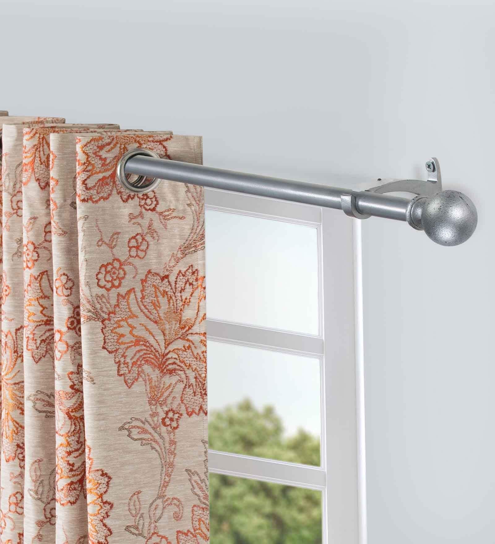 Silver Iron Solid (144 Inches) Curtain Rod with Accessories