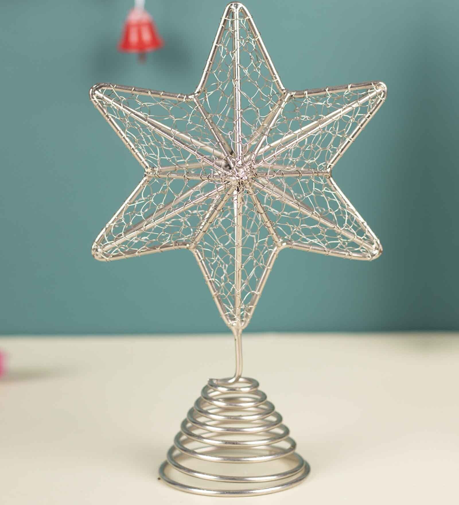 Buy Silver Metal Christmas Star Tree Topper Decoration Ornament by ...