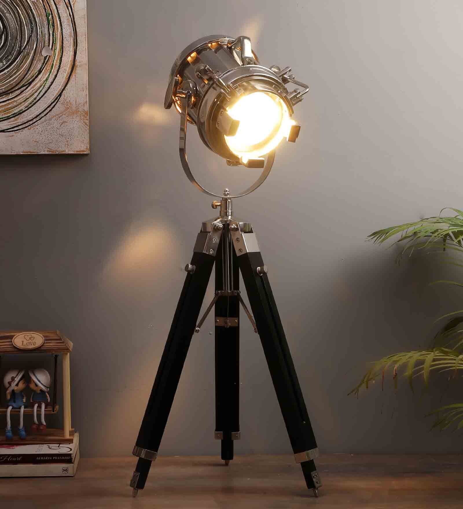 Silver Metal Shade  Table Lamp with Black Base