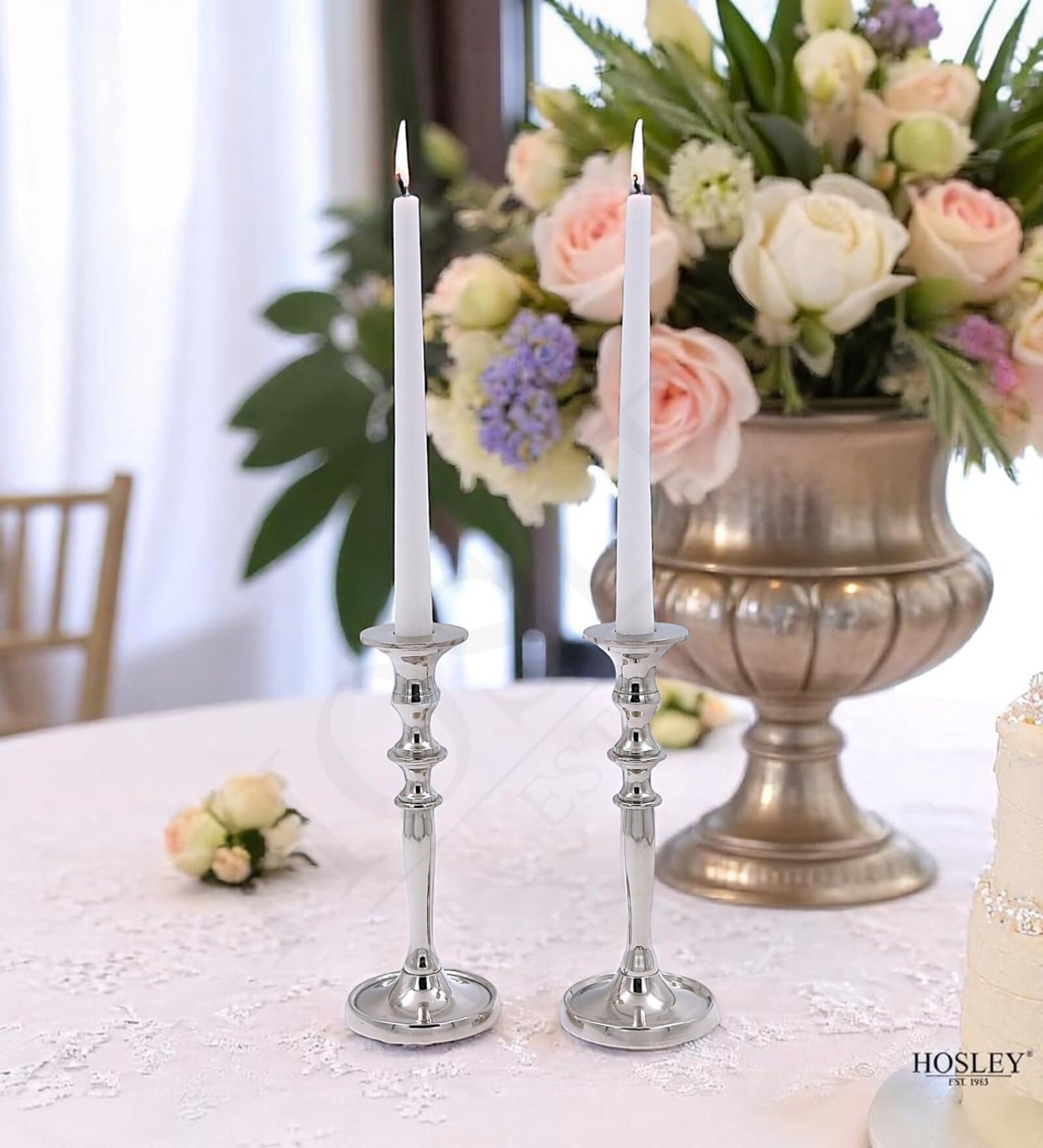 Silver Metal Taper Candle Holders Set Of 2