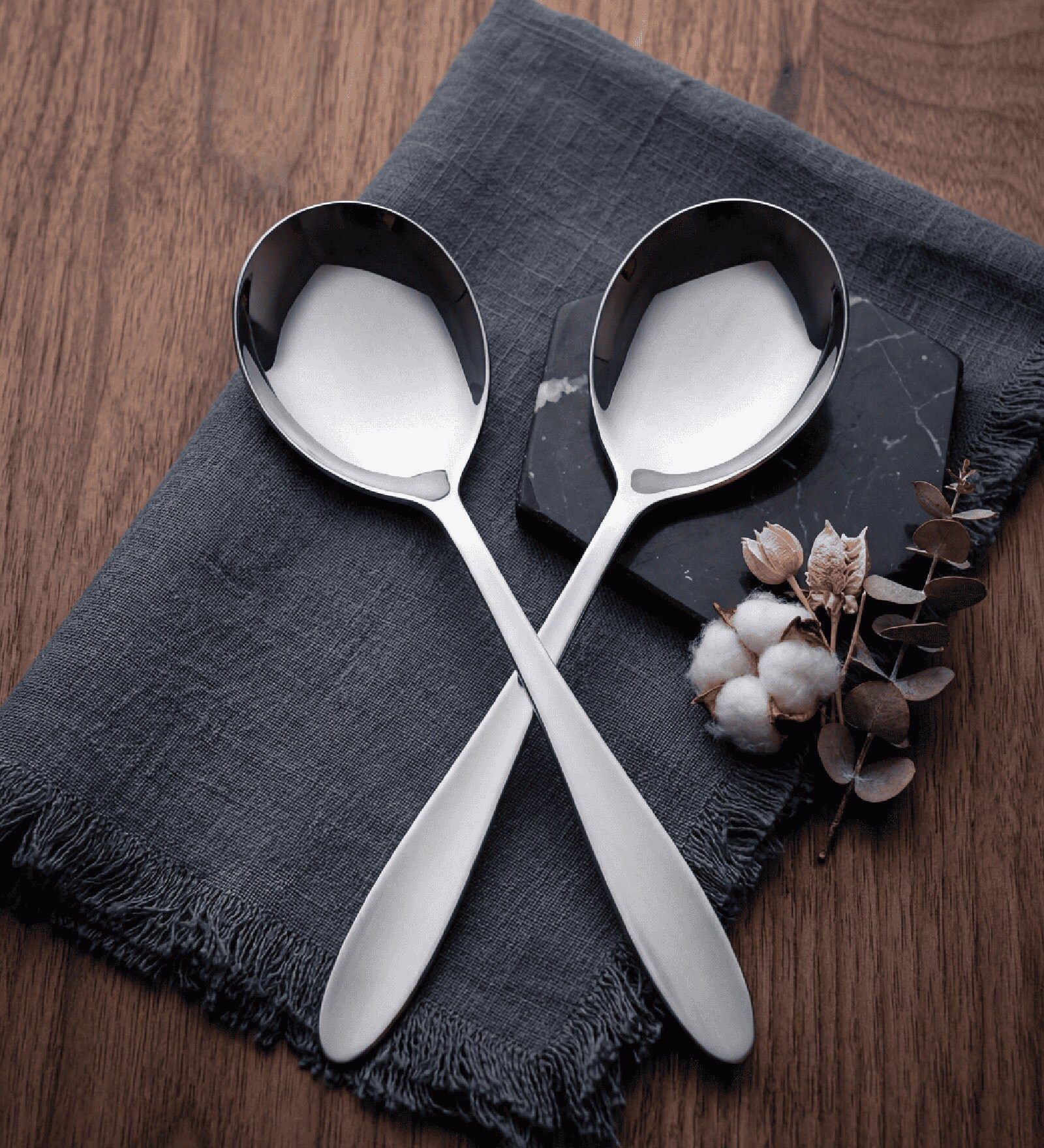 Set of 2 Silver Mirror Serving Spoons