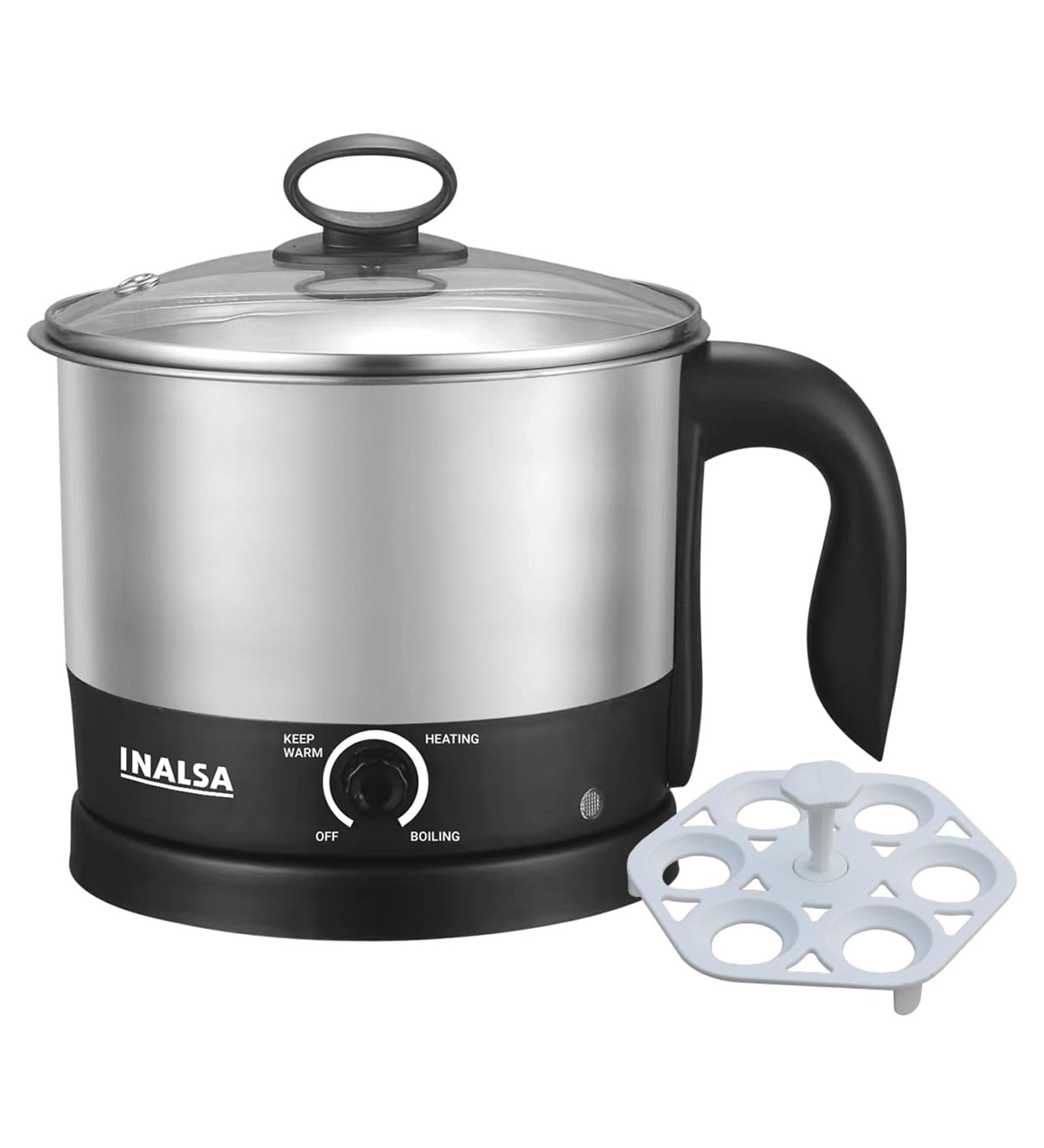 Silver Multi-Purpose Electric Kettle with Egg Boiler Rack