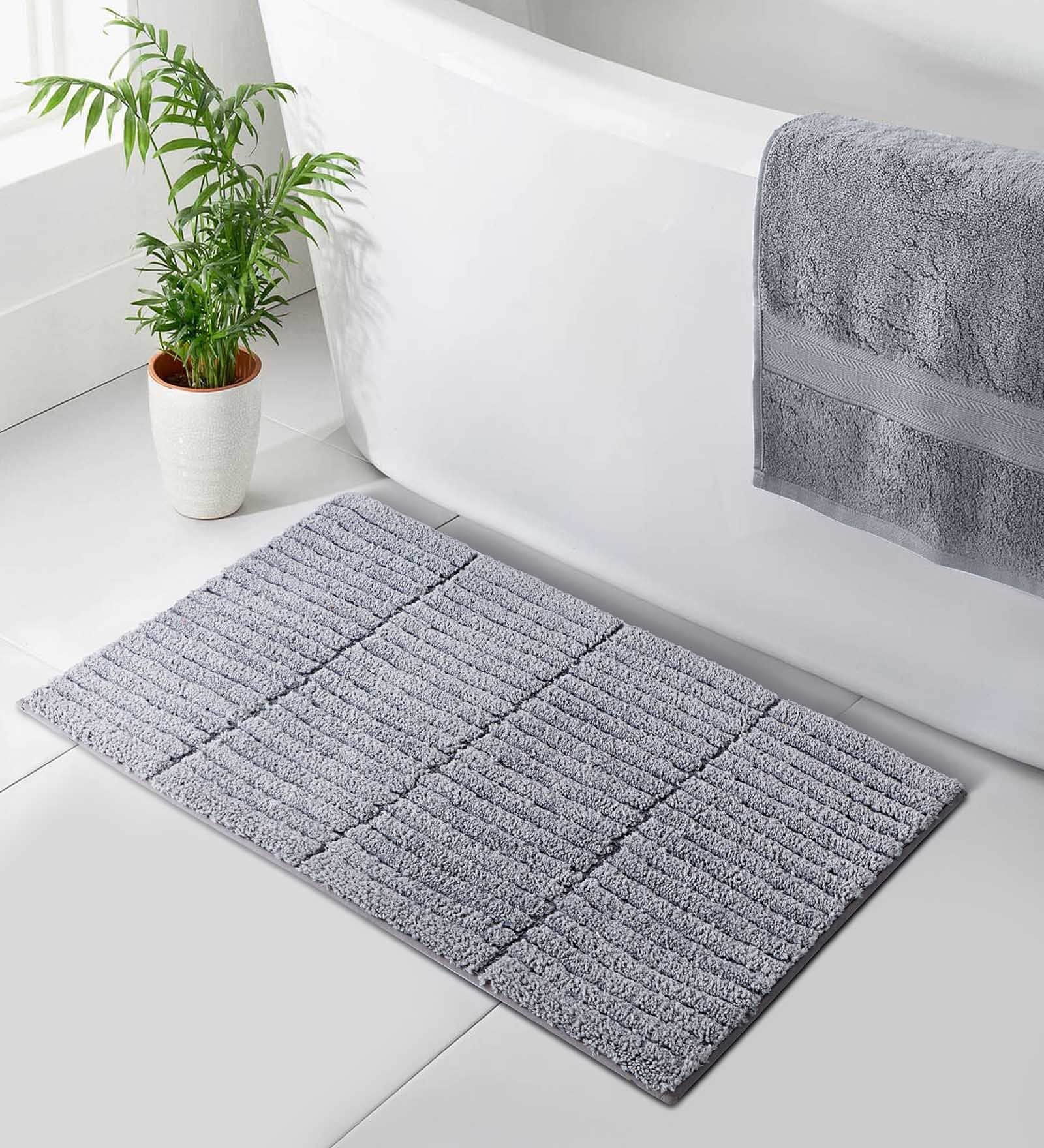 Silver Polyester 32X20 Inches Anti-Skid  Bath Mat