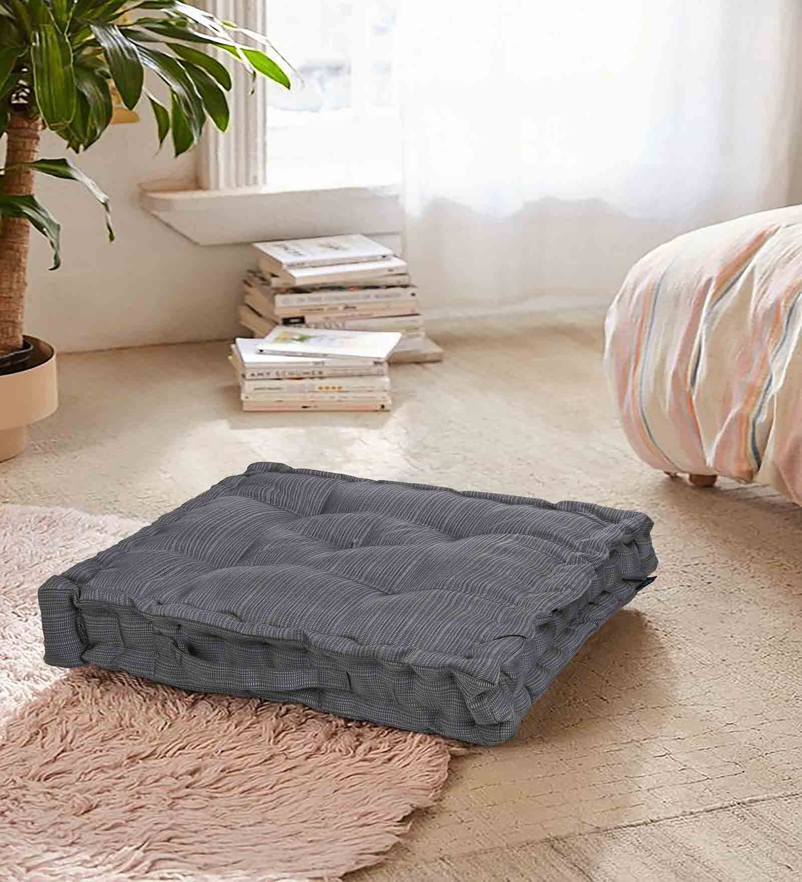 Silver Solid Polyester 20x20 Inches Floor Cushion