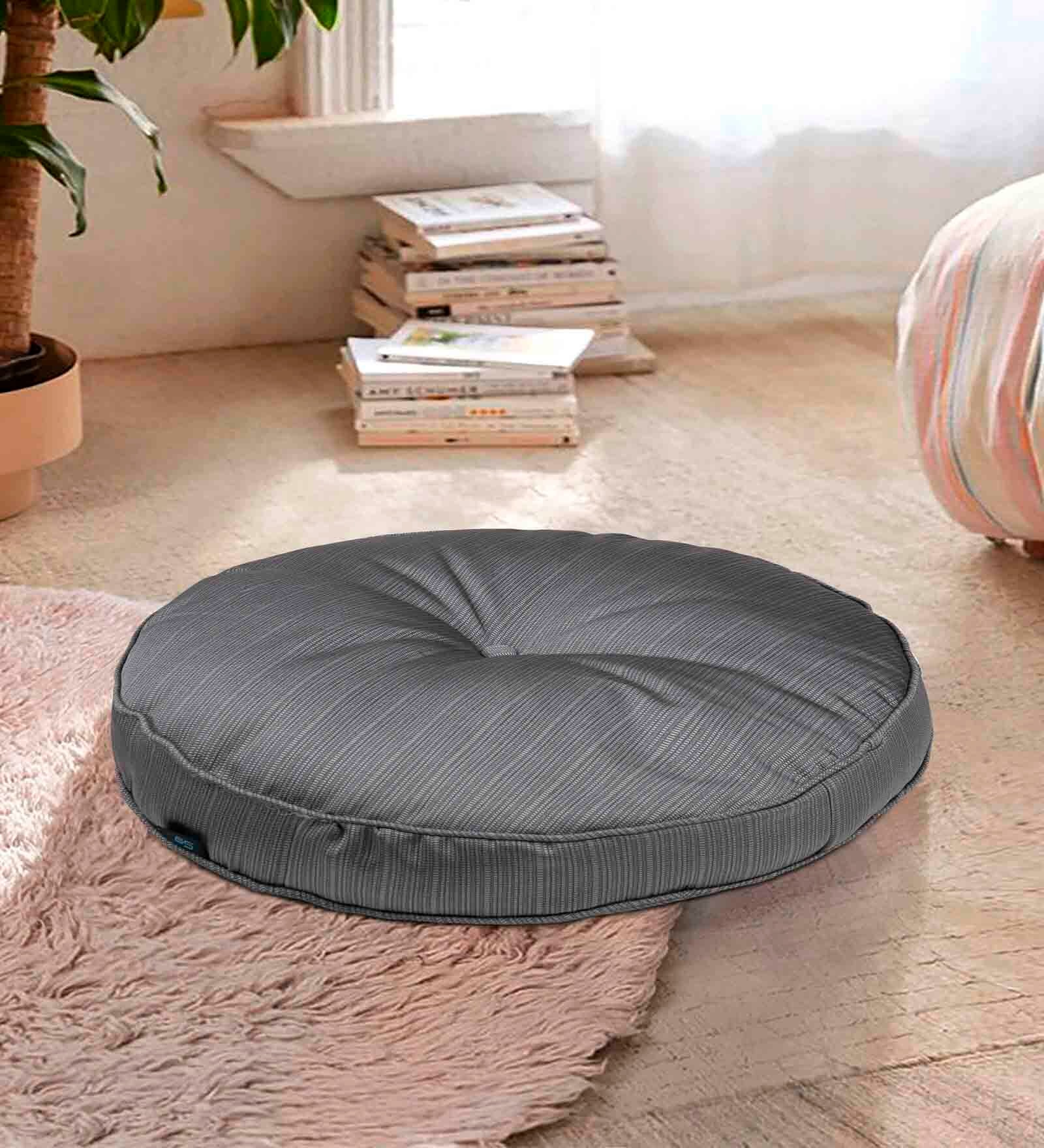 Silver Solid Polyester 22x22 Inches Floor Cushion