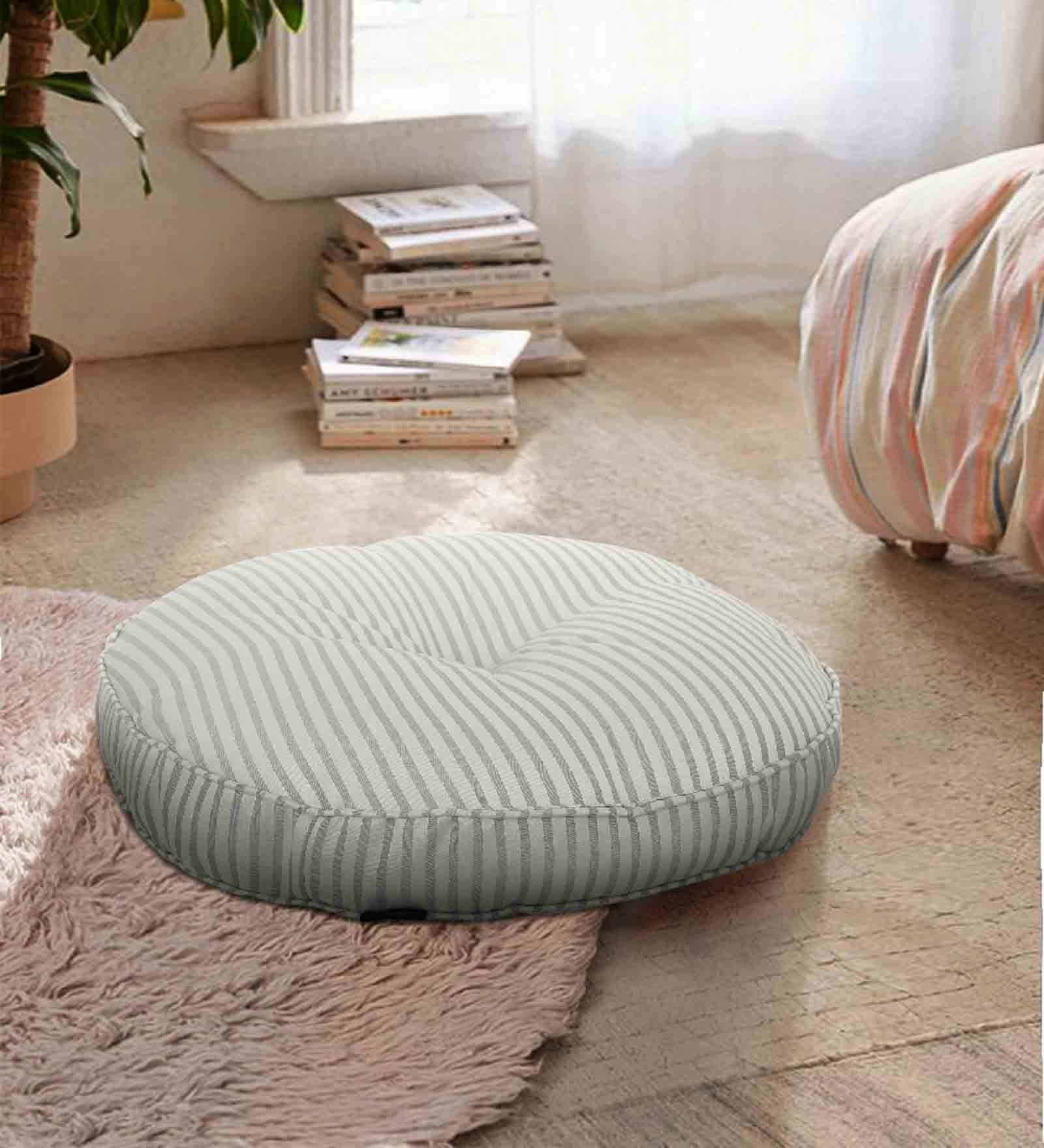 Silver Striped Polyester 22x22 Inches Floor Cushion
