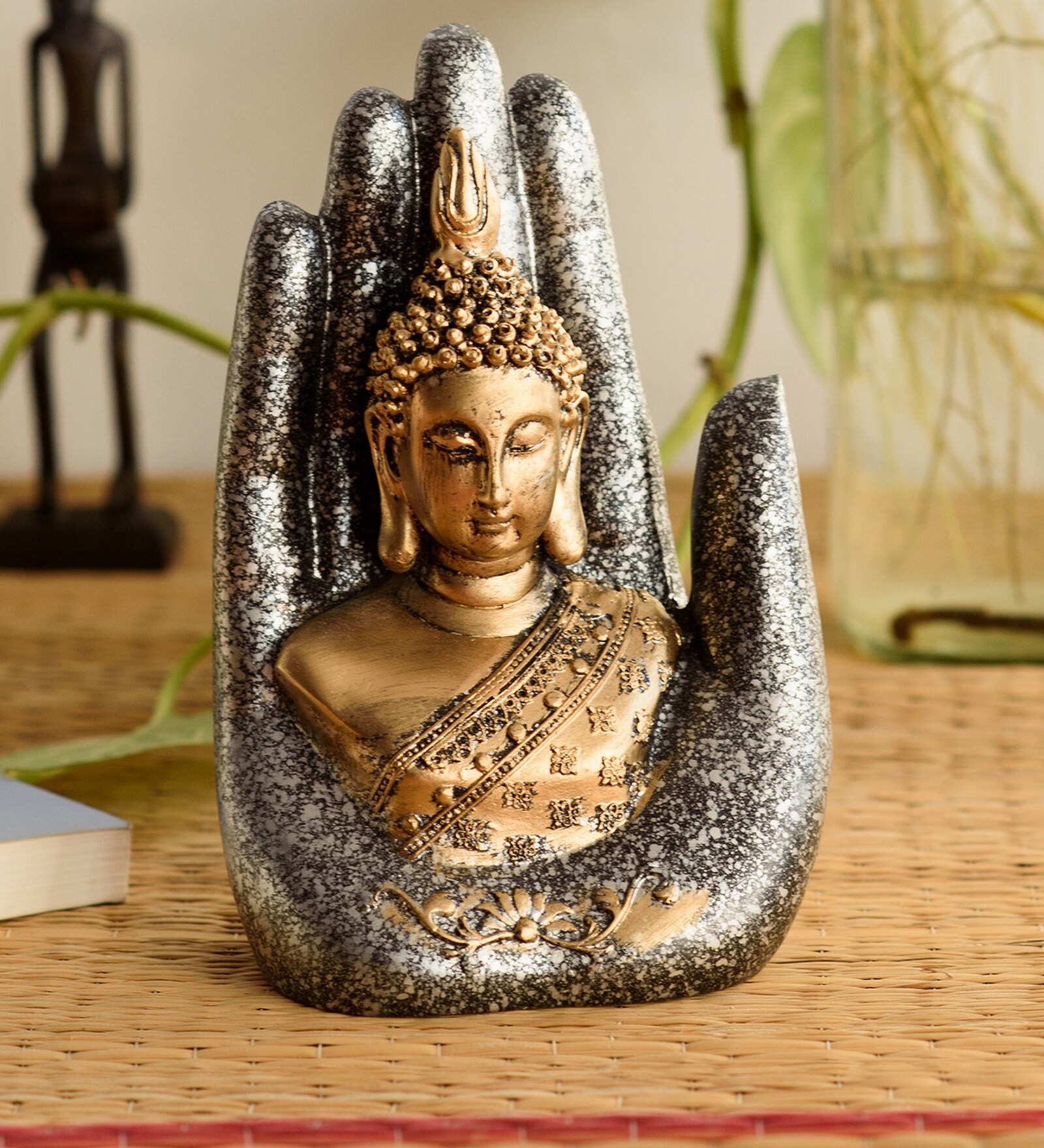 Golden Silver Handcrafted Polyresin Buddha Palm