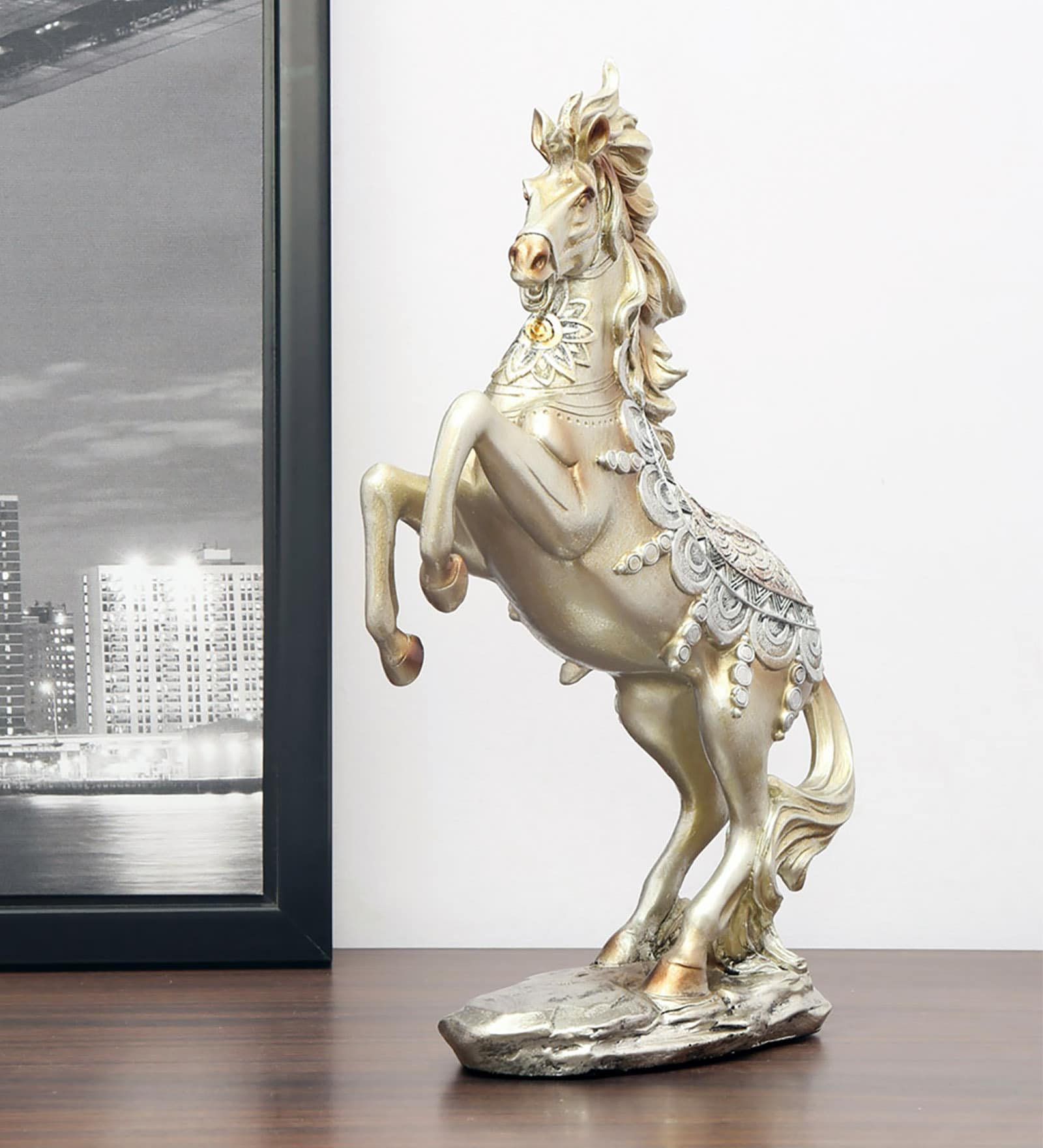 Silver Polyresin Promo Jumping Horse Showpiece