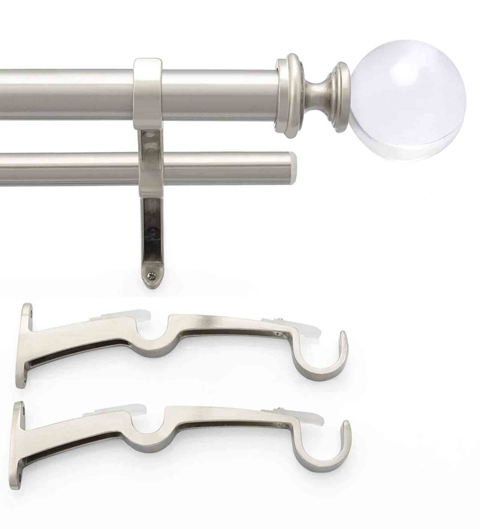 Silver Satin Grey 52 Inch expandable to 144 Inch Stainless Steel Curtain Rod with Bracket