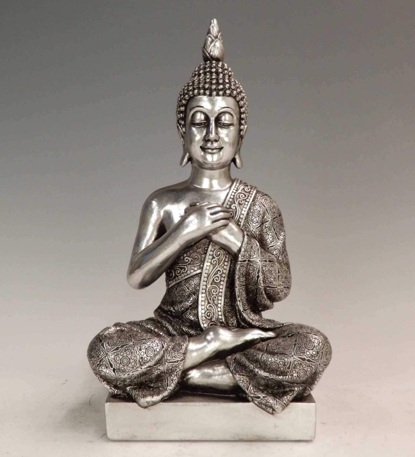 Silver Serenity Buddha With Heart Gesture (Silver)