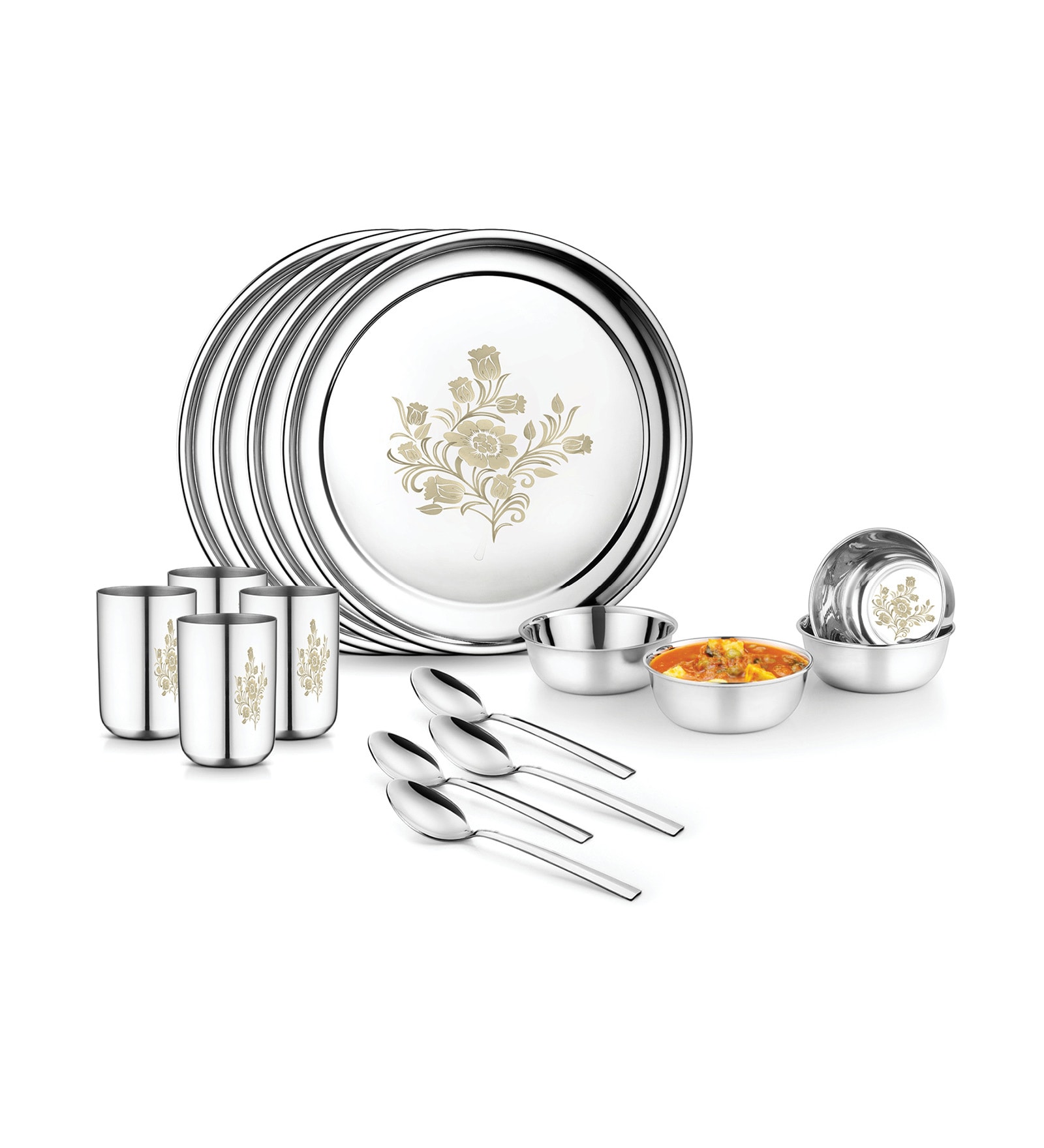 Heavy Gauge Stainless Steel Laser Design Dinner Set