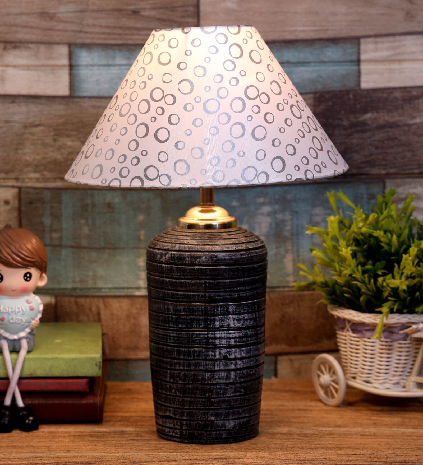 White & Silver Shade Table Lamp With Terracotta Base