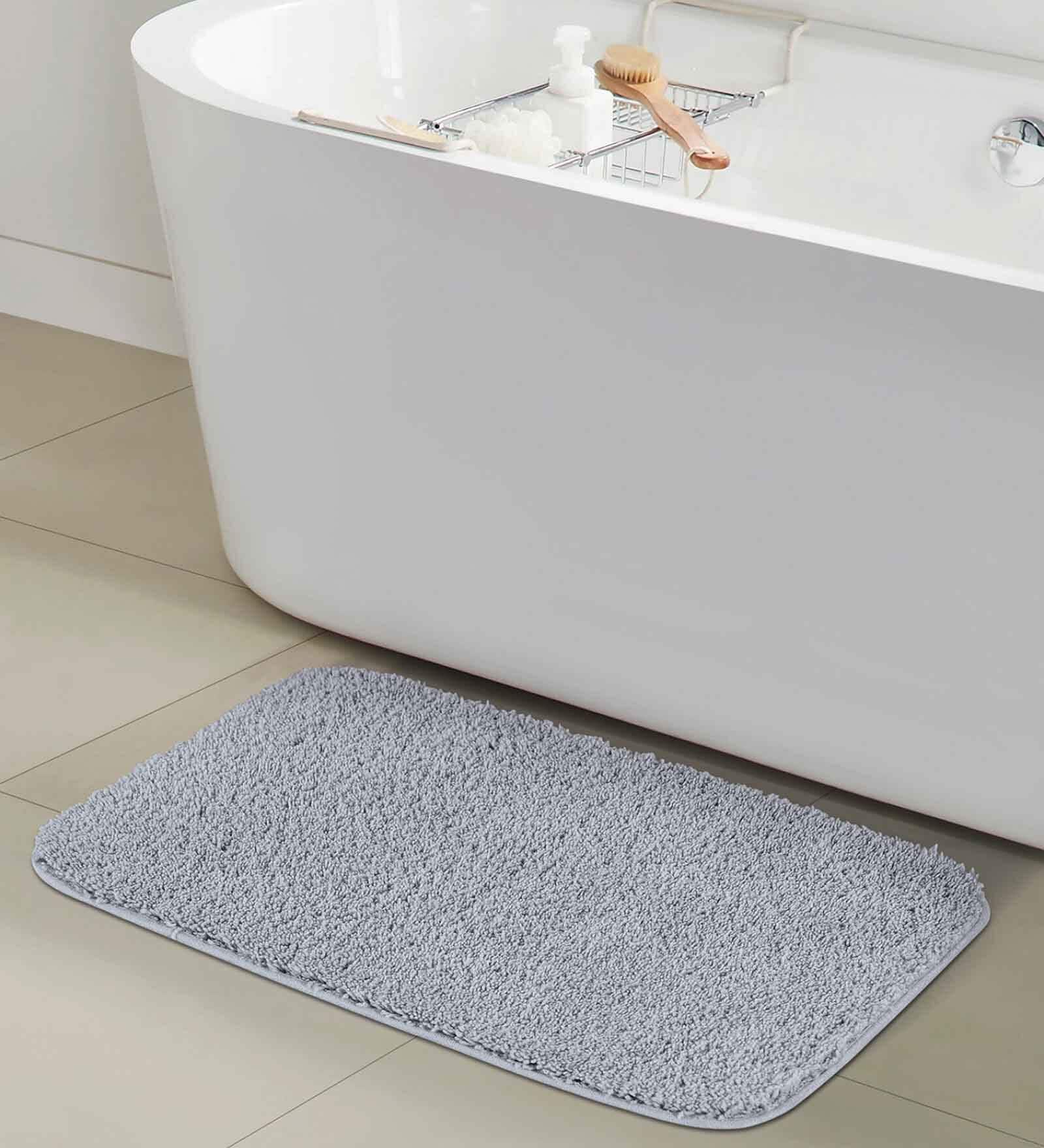 Silver Solid Polyester 24x16 Inches AntiSkid Bath Mat