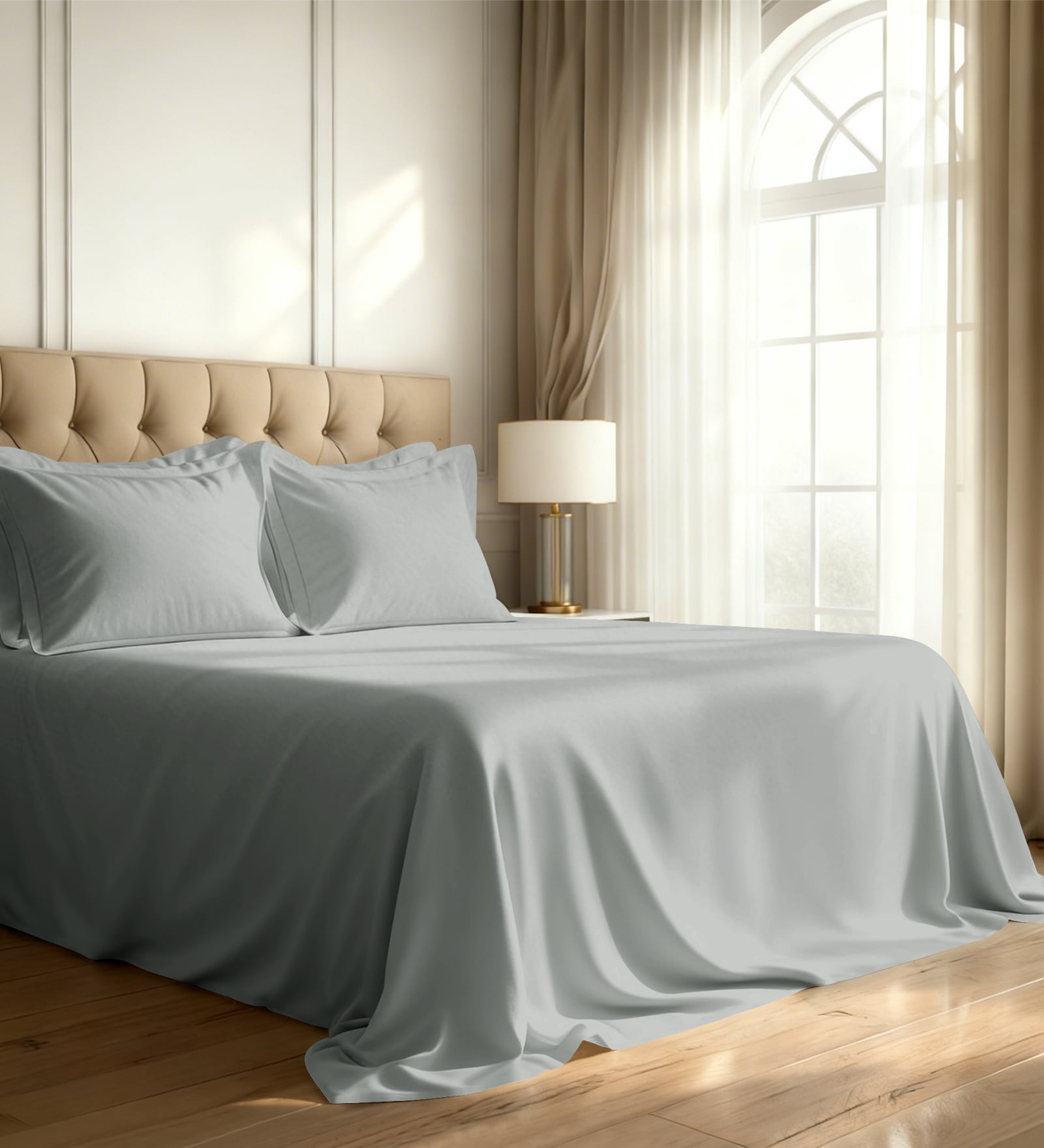 Silver Solid 800 TC Cotton Super King Sized Bedsheet with 4 Pillow Covers
