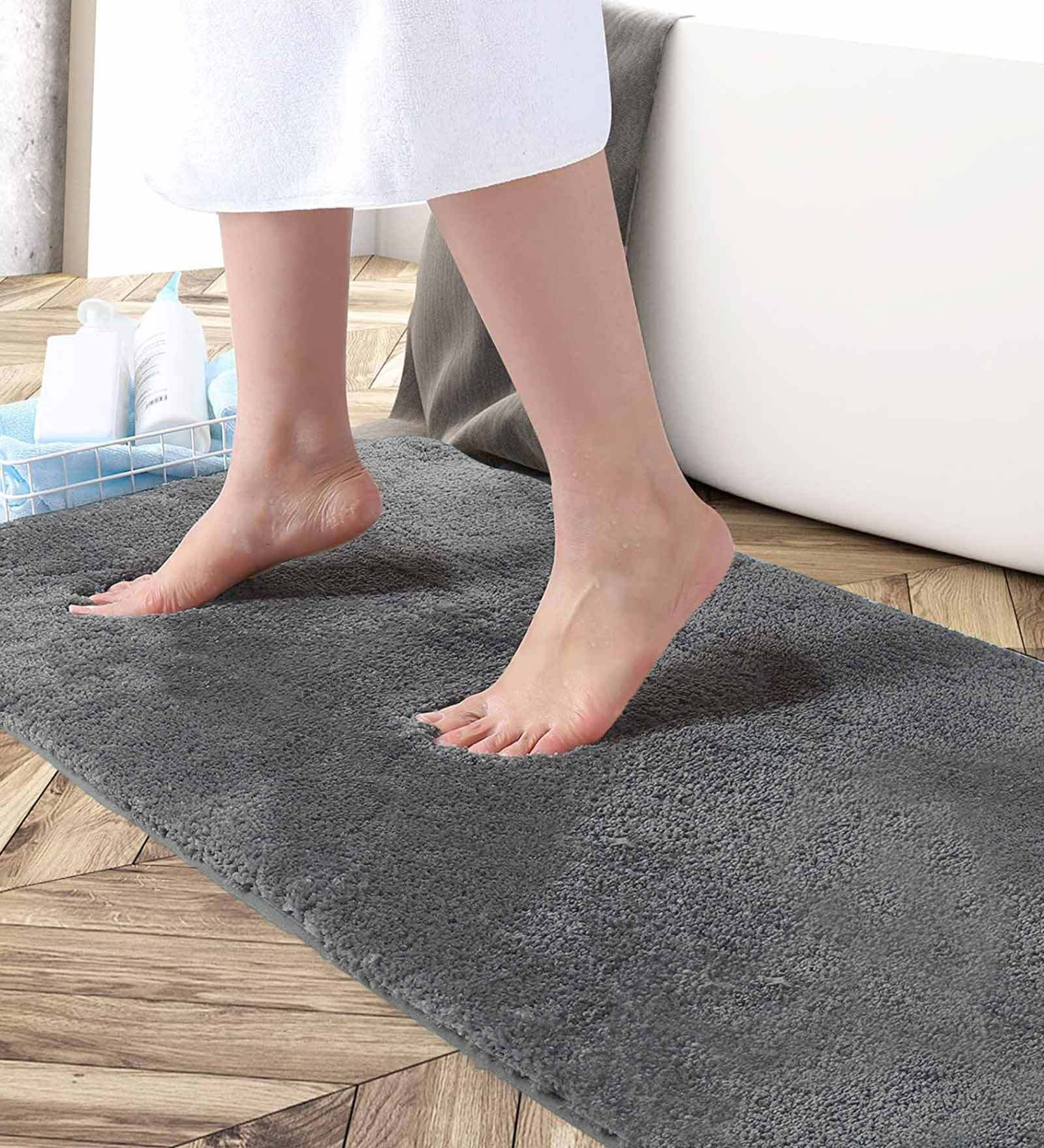 Silver Solid Microfibre 36x24 Inches AntiSkid Bath Mat
