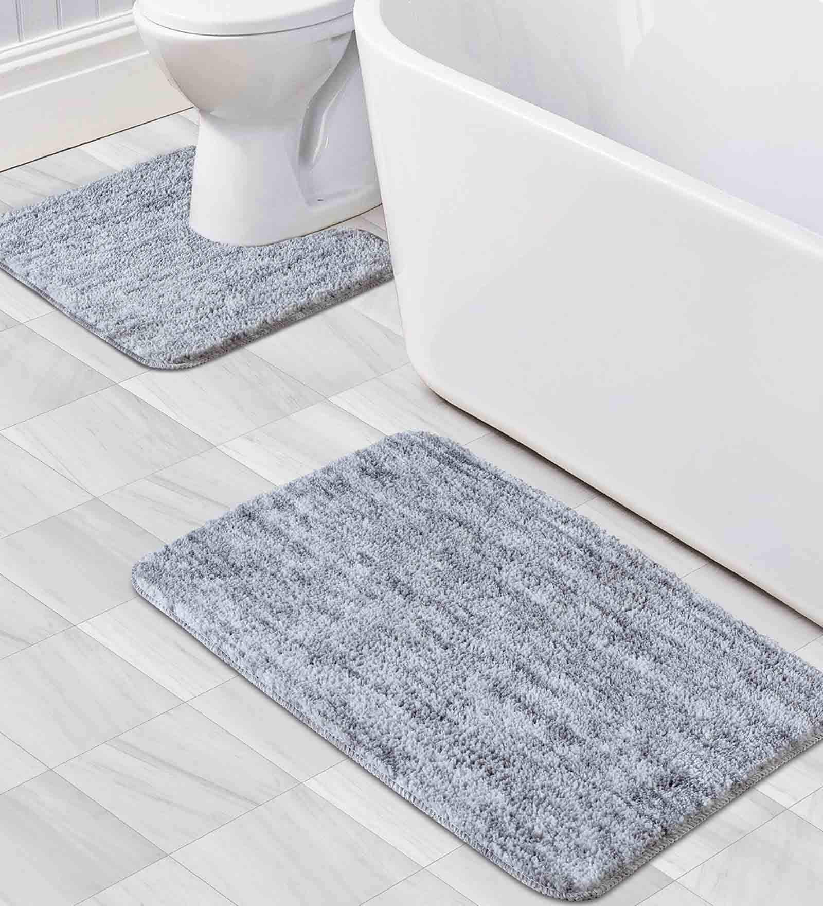 Grey Solid Polyester 28x20 Inches AntiSkid 1 Bathmat & 1 Contour Mat