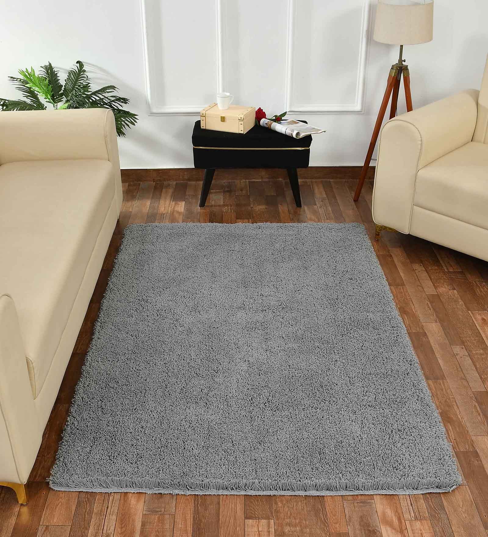 Silver Solid Polyester 5 ft x 7 ft Machine made Carpet