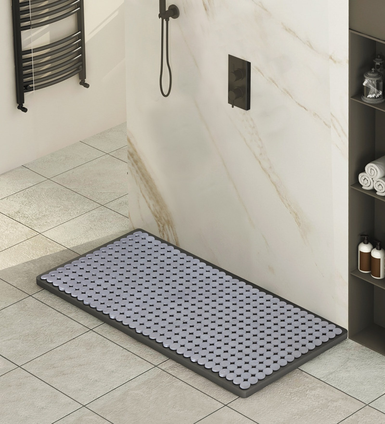 Silver Solid PVC 32x14 Inches Antiskid Shower Bath Mat